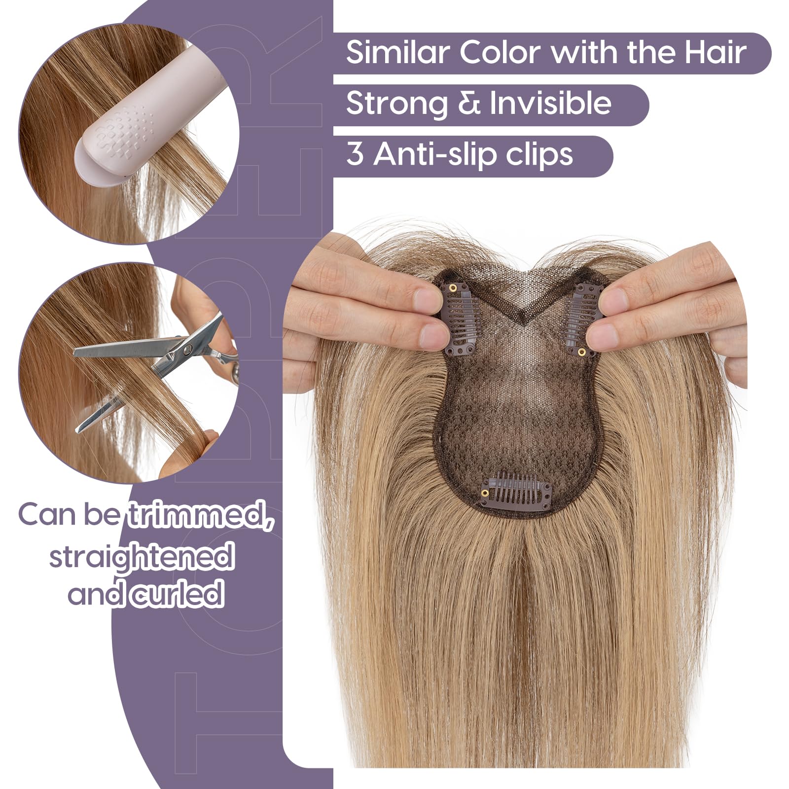 S-noilite Hair Toppers for Women Human Hair 8x11cm - Image 4