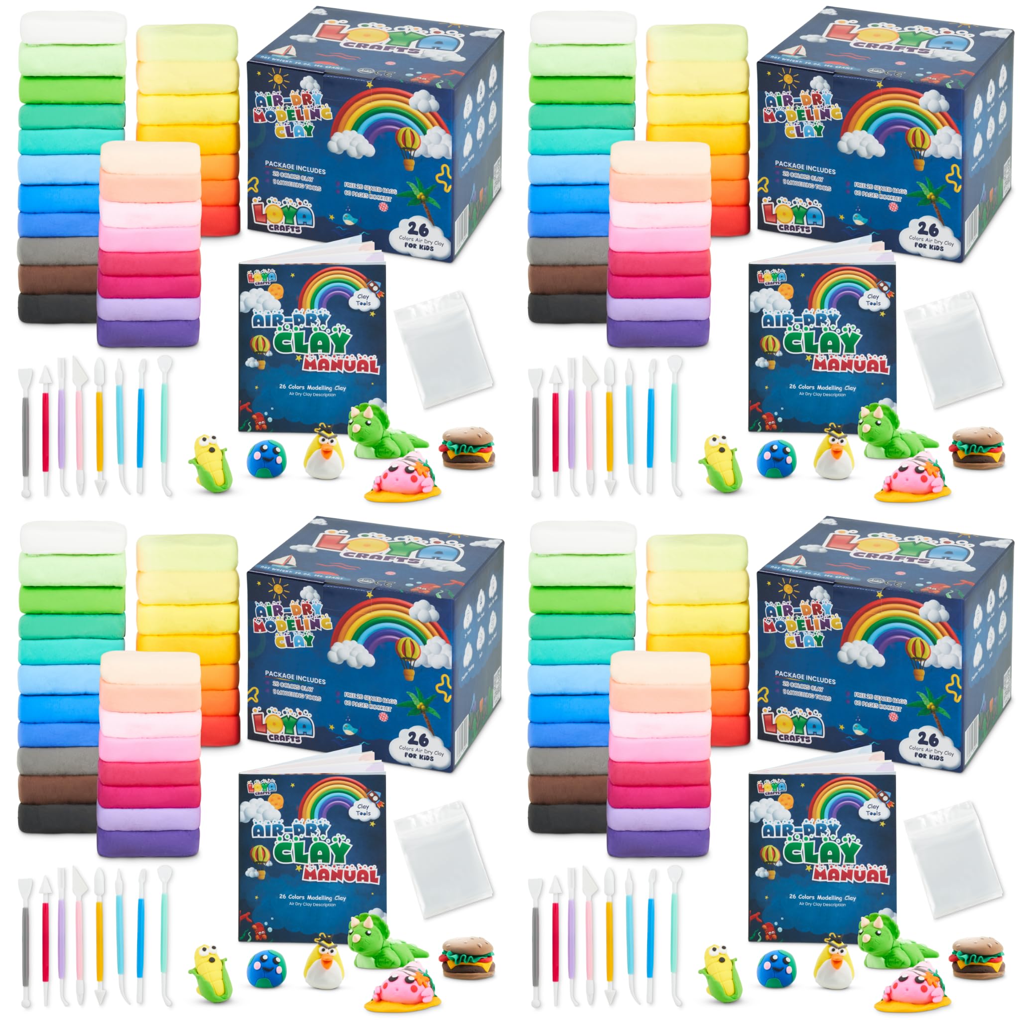 Air Dry Clay for Kids, 26 Colors Modelling Clay with 8 Tools, Project Booklet, 26 Poly Bags, Soft Ultra Light Magic Clay, Quick Drying Foam Clay for Children (26 Colors - Pack of 4) — image 1