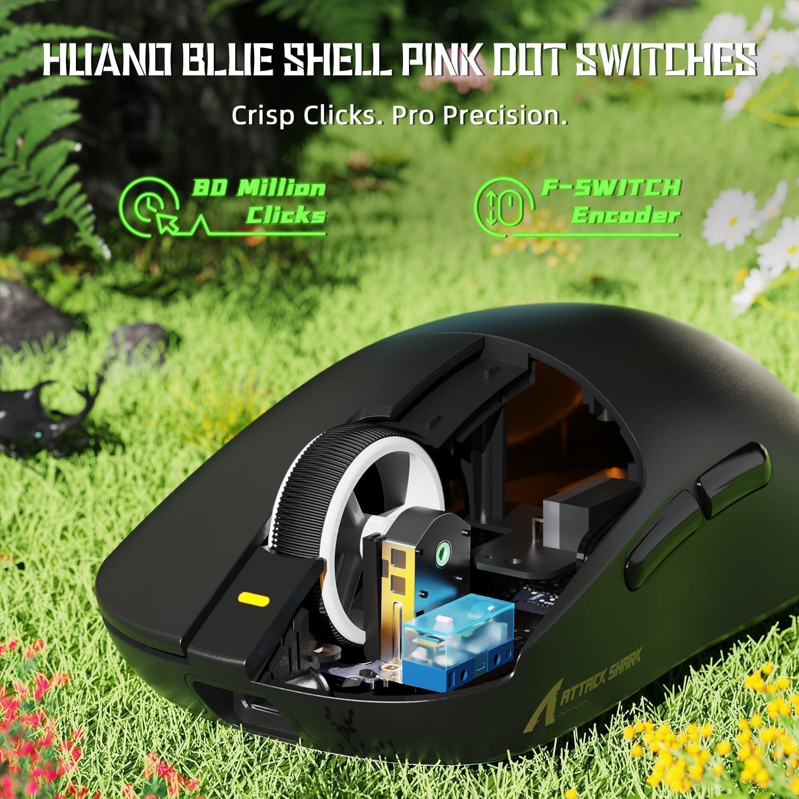 ATTACK SHARK X8 SE Ratón Gaming Inalámbrico, Peso Ligero 55g, Sensor PAW3311, Chip BK52820, 25,000 dpi, BT/2.4G/USB-C, 80 Millones de Clics, Batería 500mAh, Driver Web para PC/Mac– Negro