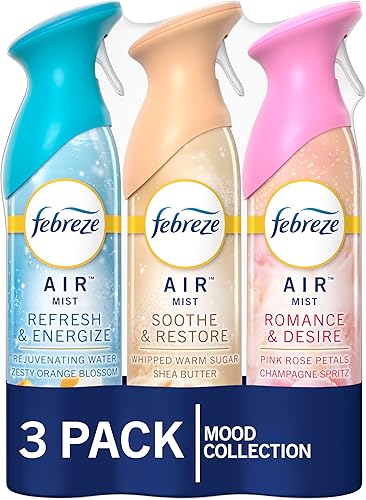 Miniatura 1 de Febreze Air Mist - Ambientador para combatir los olores con aroma mixto, refresca y energiza, calma y restaura, romance y deseo, lata de aerosol de