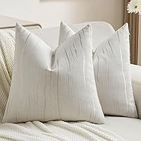 FUTEI Cream Chenille Throw Pillow Covers 18x18 Set of 2, Soft Embossed Striped Textured Cushion Cases for Couch Sofa Bed Living Room Decor
