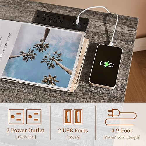 Miniatura 4 de AMERLIFE Juego de 2 mesitas de noche con estación de carga, mesita de noche rústica con cajones, mesita de noche de madera de granja para