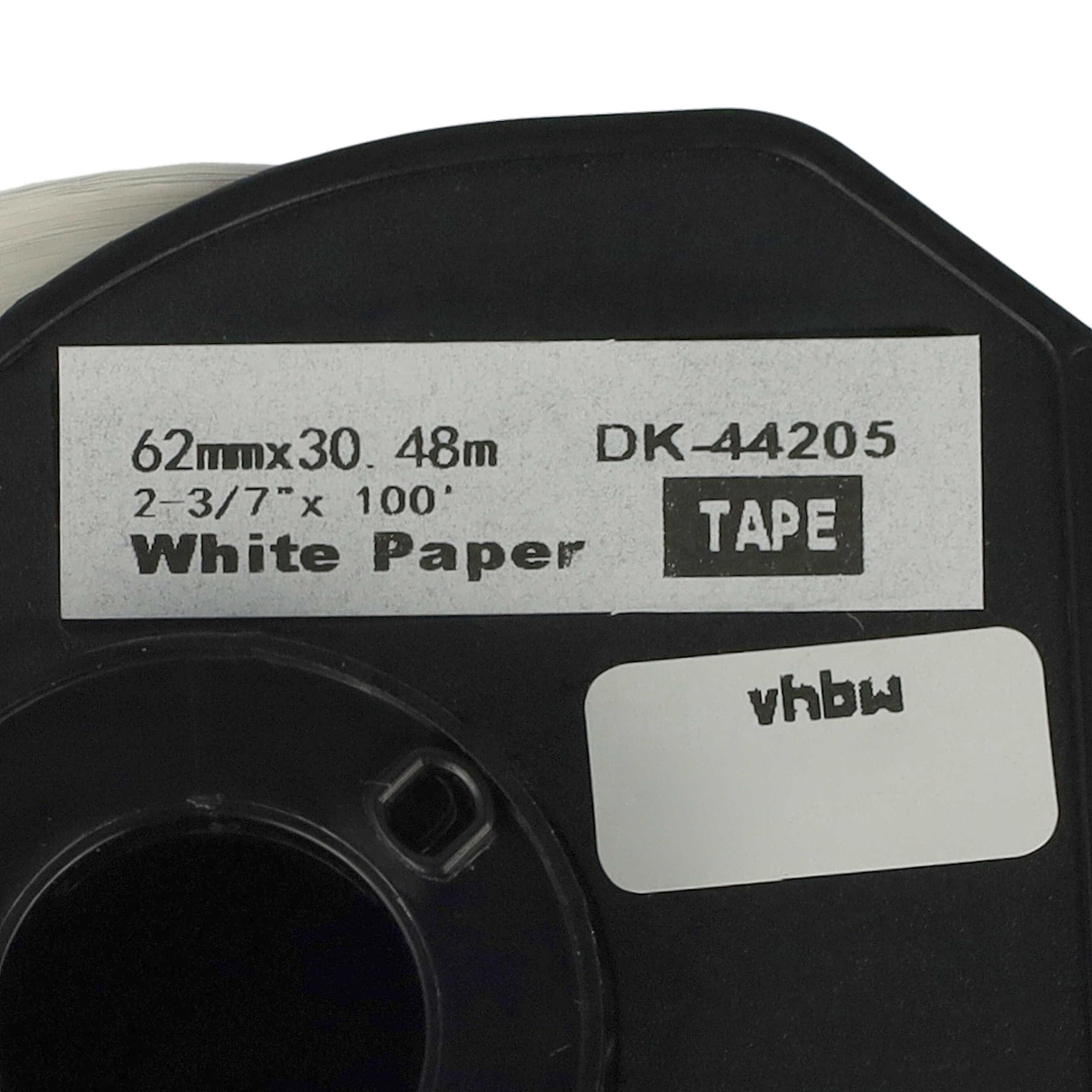 vhbw 5x Rouleau d'étiquettes + support 62mm x 30,48m remplacement Brother DK-44205 étiqueteuse détachable