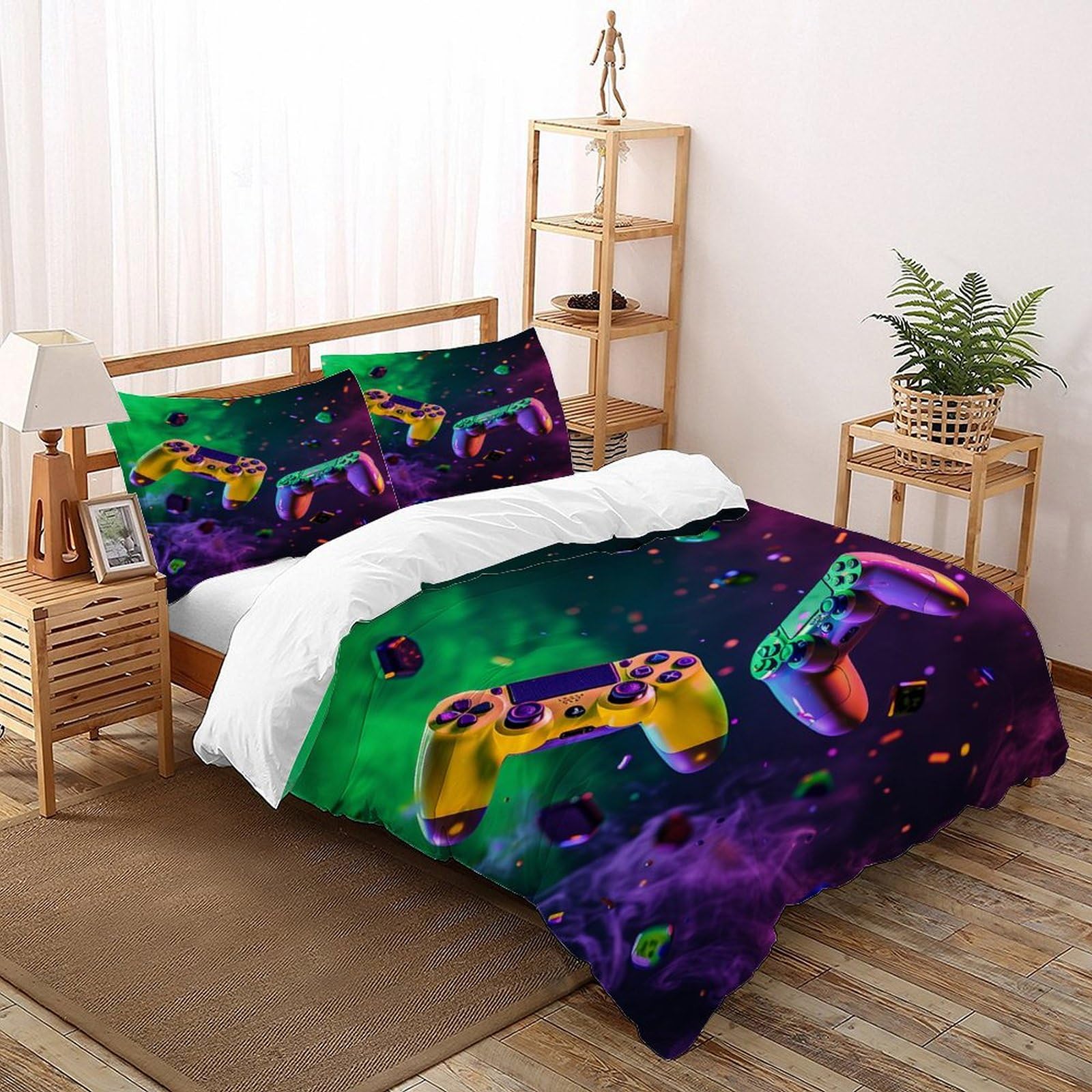 Housse de couette imprimée 200x200 cm anti-plis pour lit 2 personnes sans repassage fastidieux
