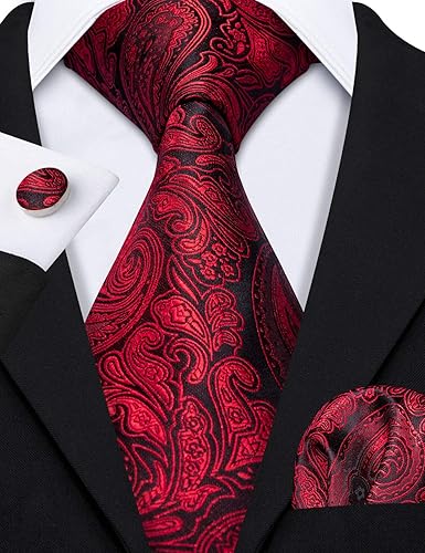 Vista 4 de Barry.Wang Corbata clásica de regalo de seda para hombre, con clip de corbata, lazos tejidos jacquard, 6 unidades, boda formal