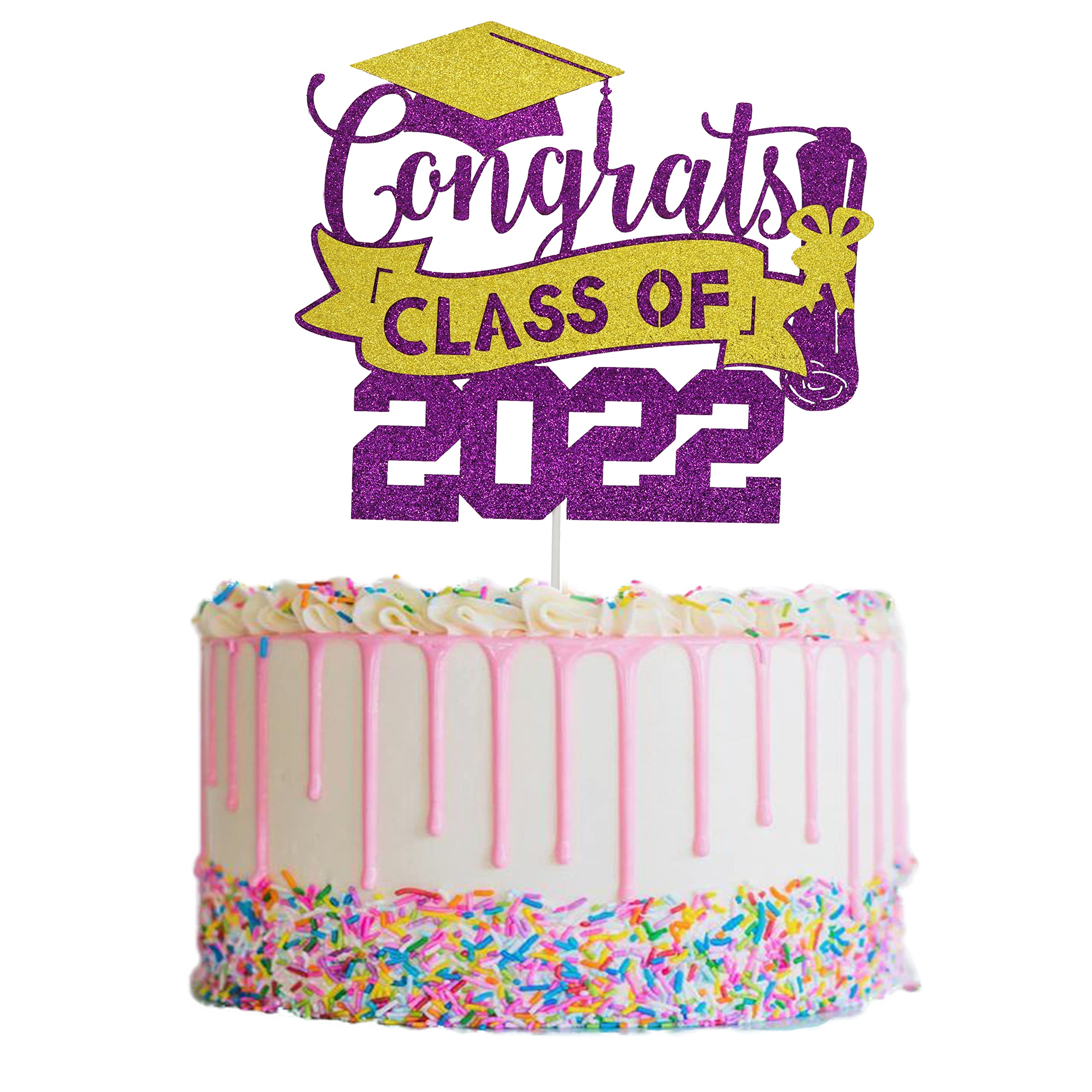 Graduation Cake Topper 2022 Purple and Gold, Graduation Party Decorations 2022 Purple and Gold,Class of 2022 Graduation Decorations Purple,Congrats Graduation Cake Topper,Purple Graduation Cake Topper