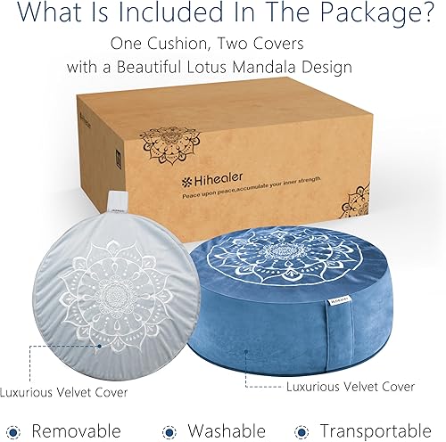 Miniatura 2 de Hihealer Cojín de meditación, almohada grande de terciopelo Zafu para adultos y mujeres, cómoda almohada de yoga con relleno tradicional de trigo