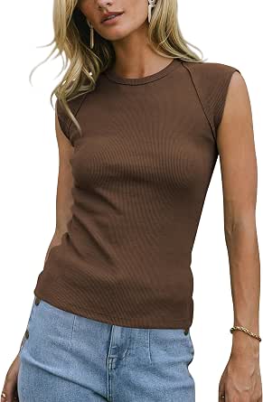 Women's Cap Sleeve Waffle Knit Top - Basic Summer & Fall Sweater Shirt