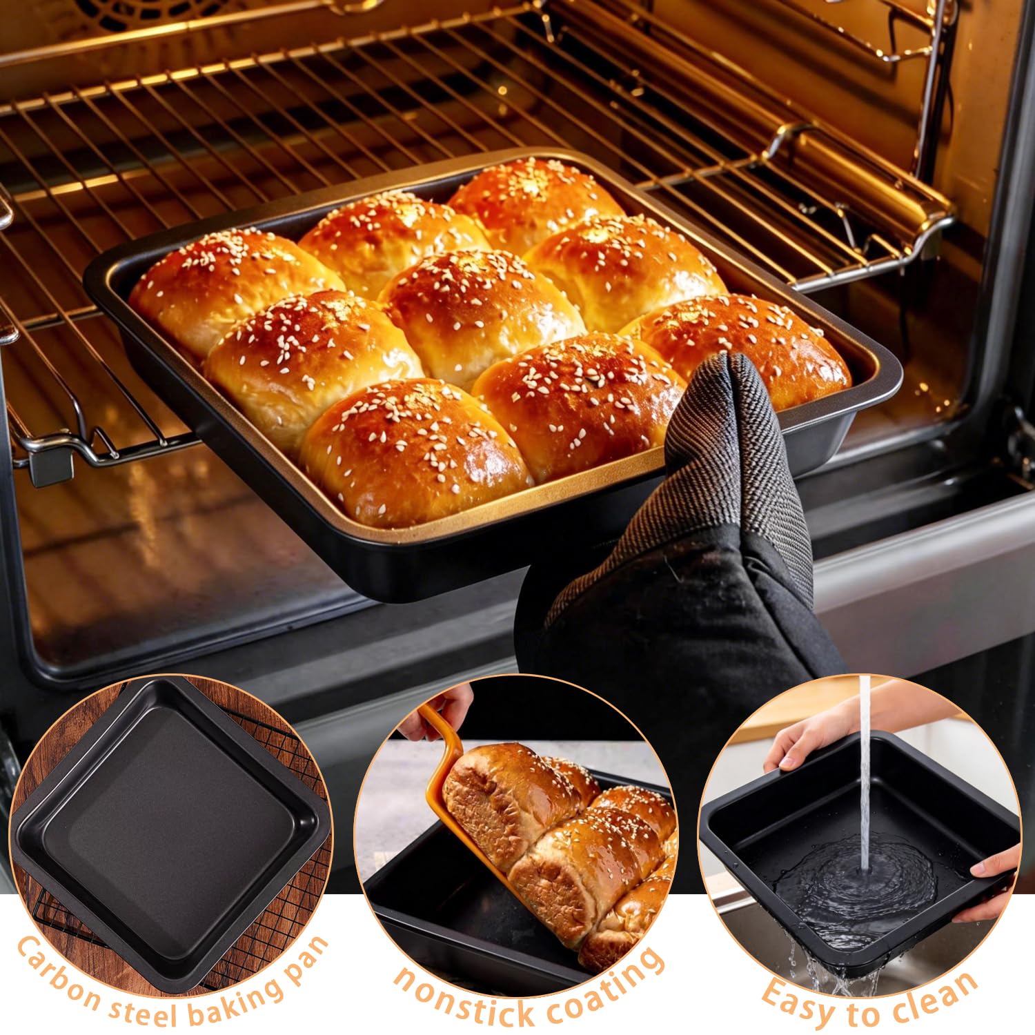 2 Quadratische Auflaufform, 22.5x22.5x4.5cm Brownieform Eckig Kuchenform Backform Kastenform Brot Brotbackformen mit Antihaftbeschichtung Brotformen zum Backen für Backofen, Ninja Heißluftfritteusen