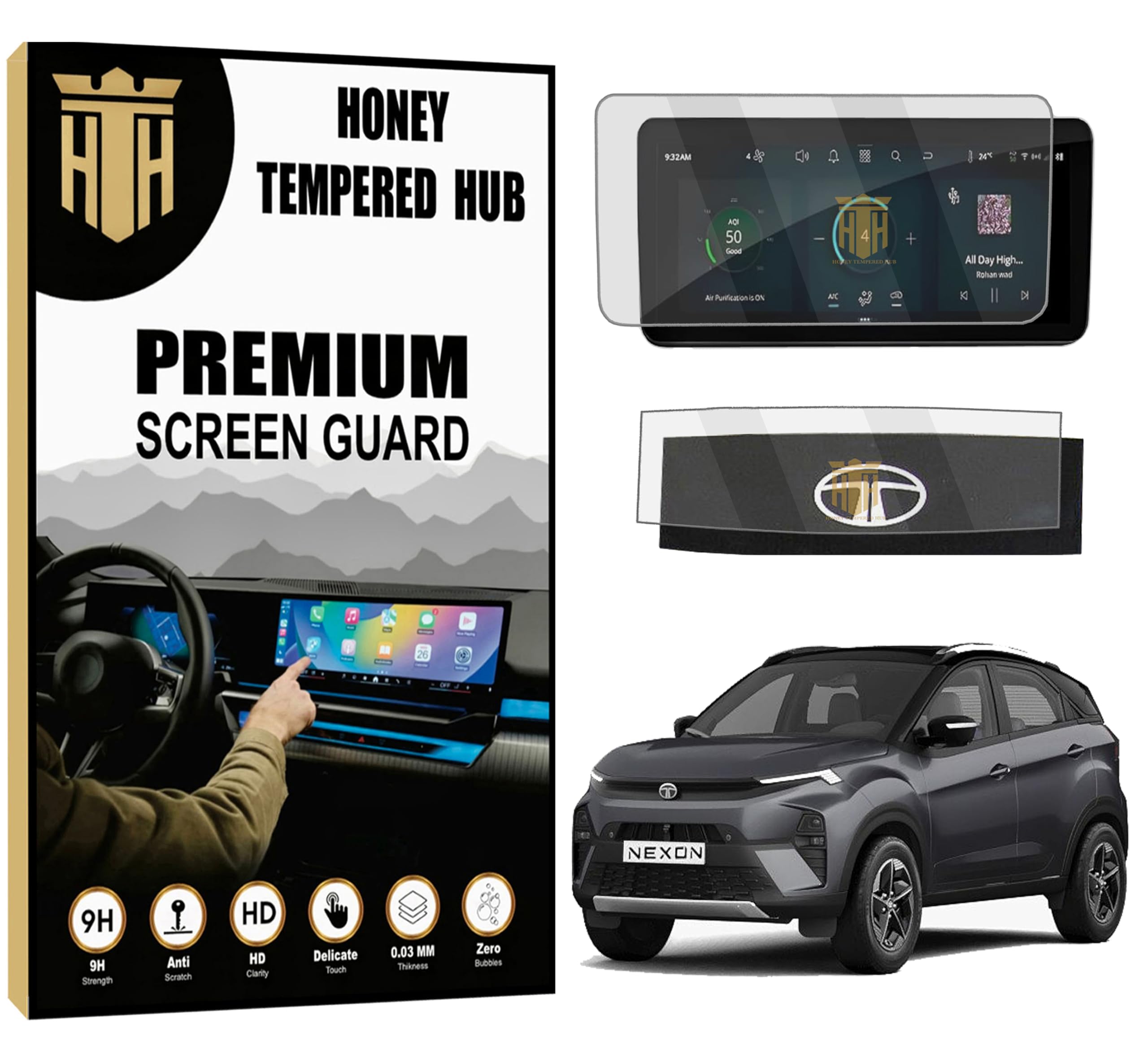 HONEY TEMPERED HUB Screen Guard for Tata Altroz, Nexon, Nexon EV, Harrier, Safari -Car Stereo Screen Protector, Full Coverage, HD Clear (Nexon 10.25 INCH (Round Corners))-image-28
