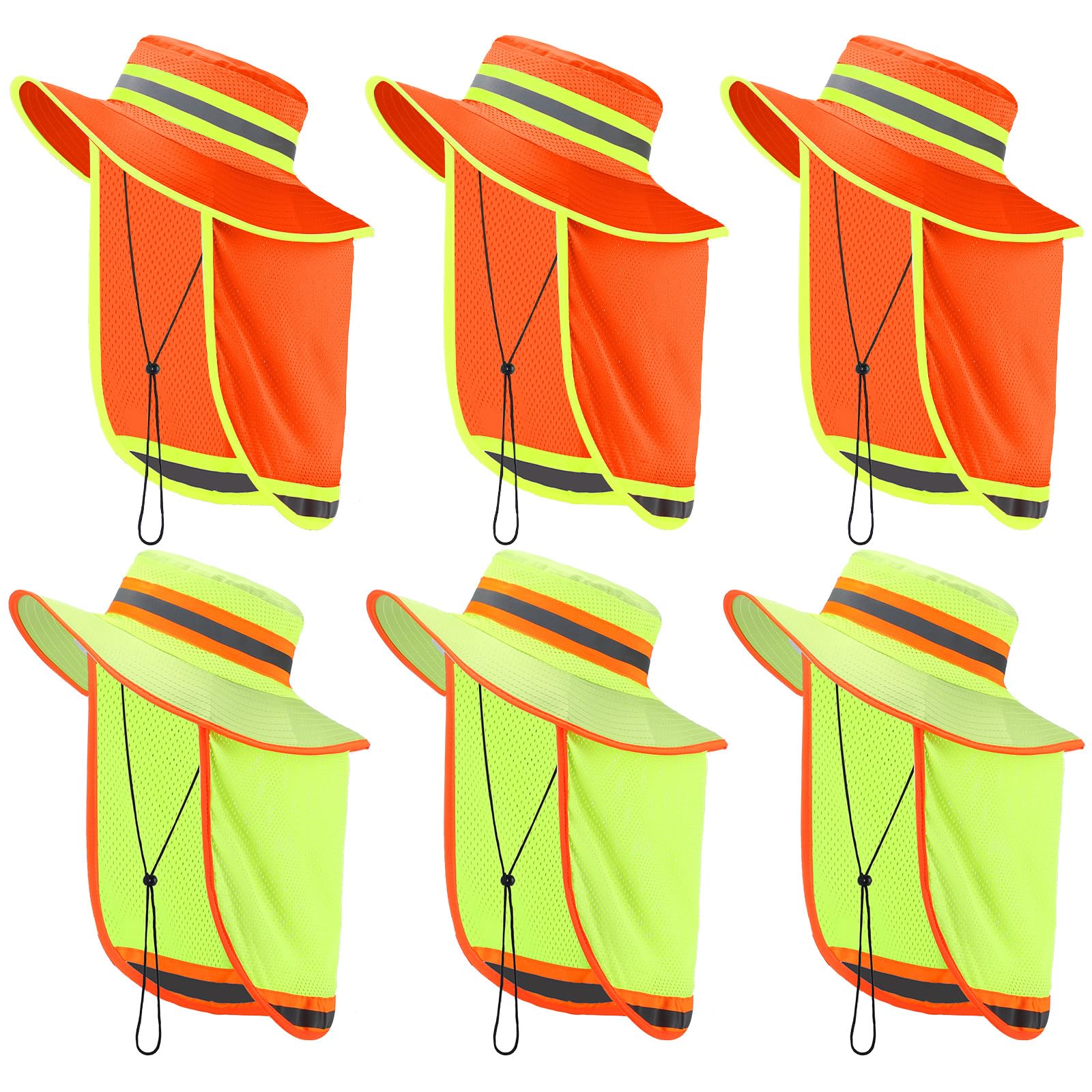 6 sombreros de seguridad reflectantes de alta visibilidad con solapa para el cuello, sombrero tipo boonie de ala ancha, sombreros de trabajo transpirables para trabajadores