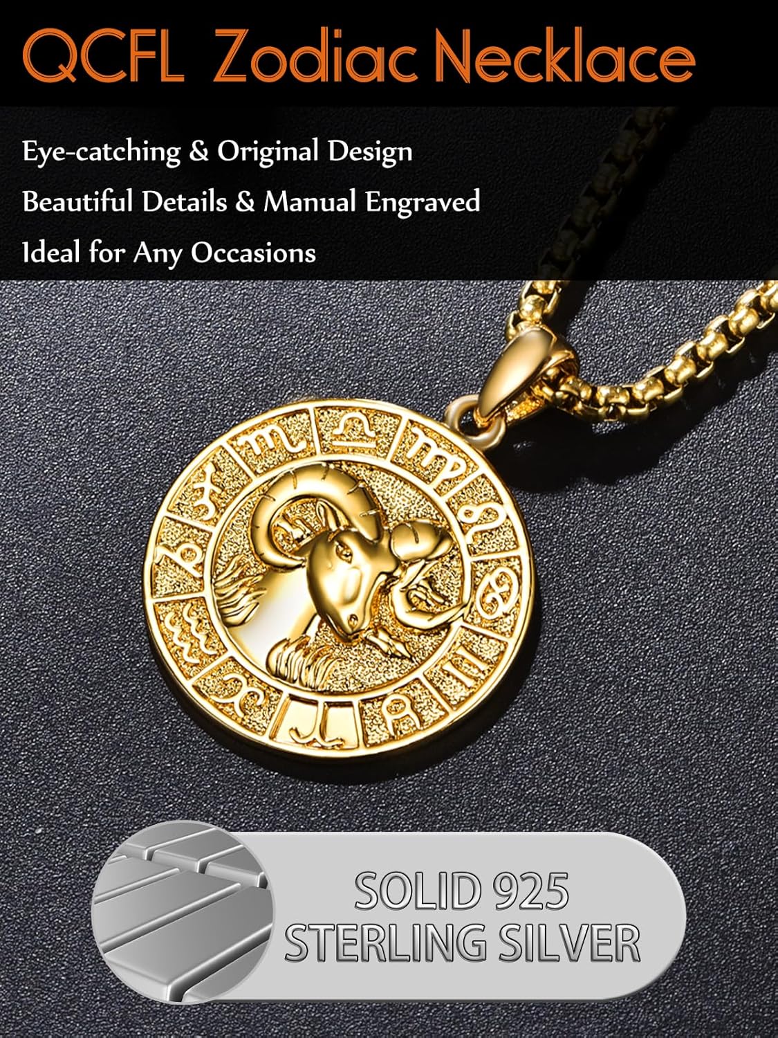 Aries Zodiac Necklace for Men Ram Horoscope Constellation Pendant Medal 14K Gold Aries Pendant Jewelry Zodiac Empowering Birthday Gifts for Him Husband Son Father Dad - Image 5