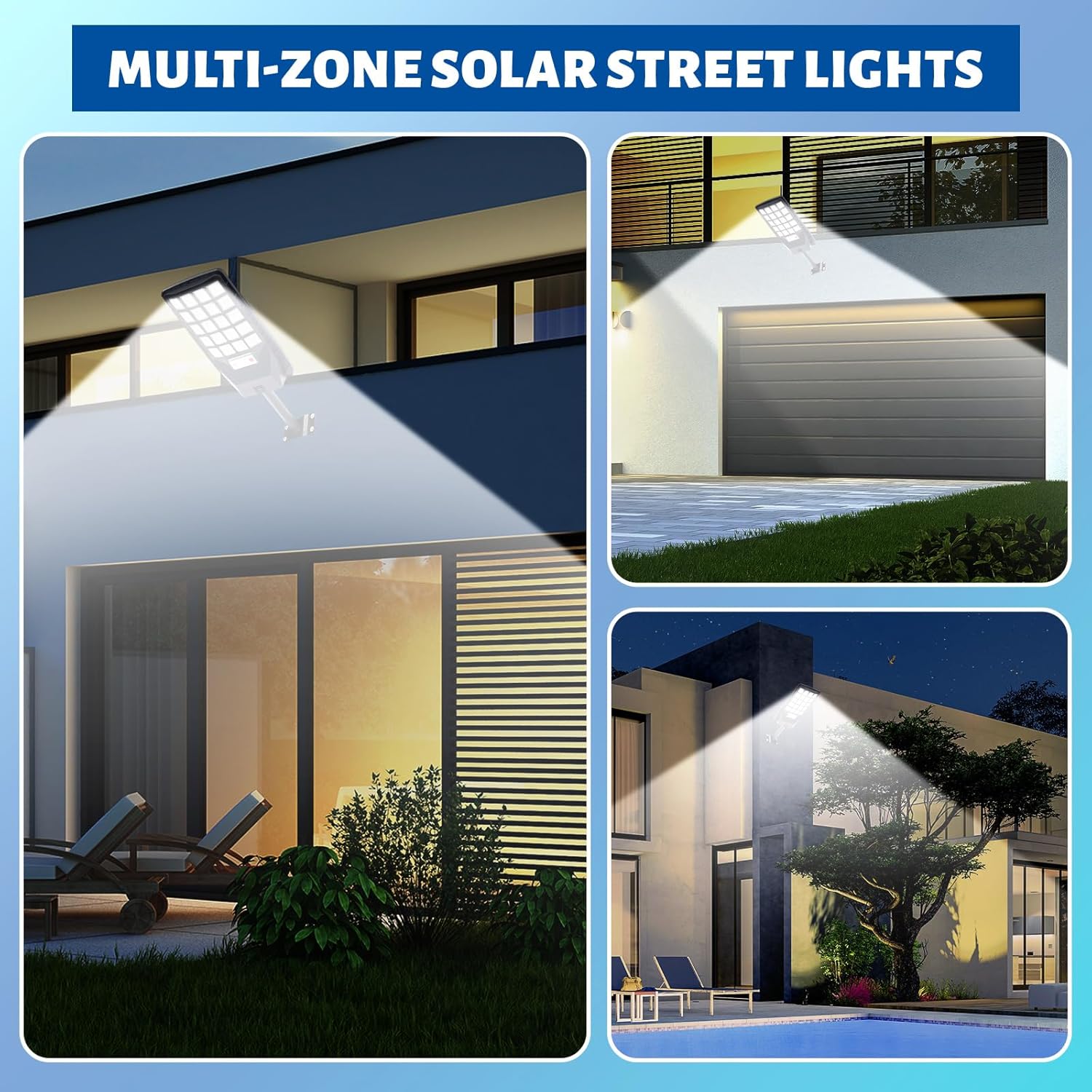 Retisee 6 Pack Solar Street Lights Outdoor 320° Wide Angle IP67 Waterproof 5730 LEDs Pole Solar Lights with Motion Sensor Remote 6500k Dusk to Dawn Control for Garage Yard Driveway Pathway Lighting