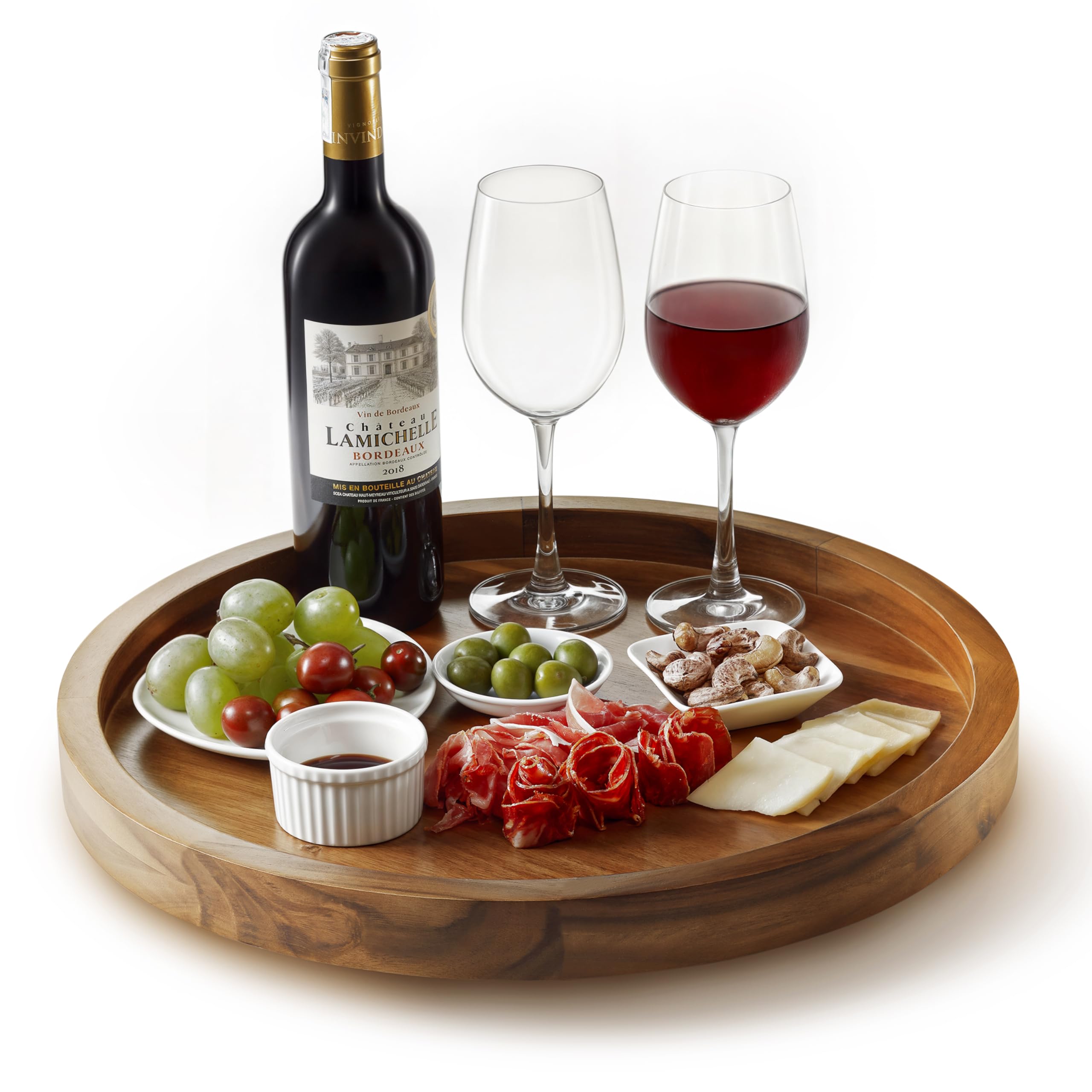 16" Acacia Wood Lazy Susan for Table Top - Wooden Turntable Serving Tray for Charcuterie Boards Cheese Board - Extra Large Black Round Lazy Susan Organizer - Kitchen Revolution for Cabinet