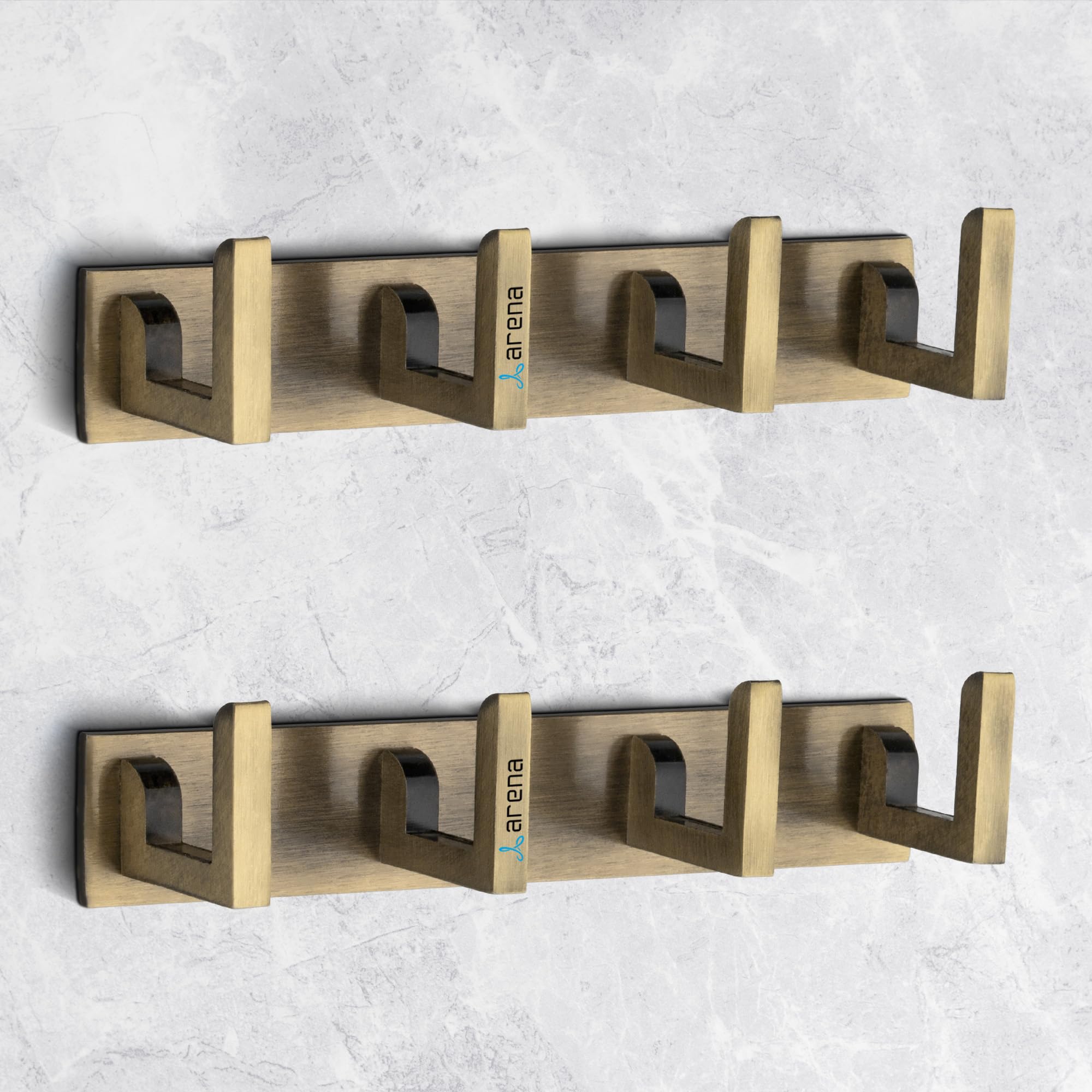 arena 4 pin cloth wall hanger for wall, aluminium door hangers for clothes ideal for bathroom, kitchen & entry ways, antique brass, wall mount, rust resistant, pack of 2