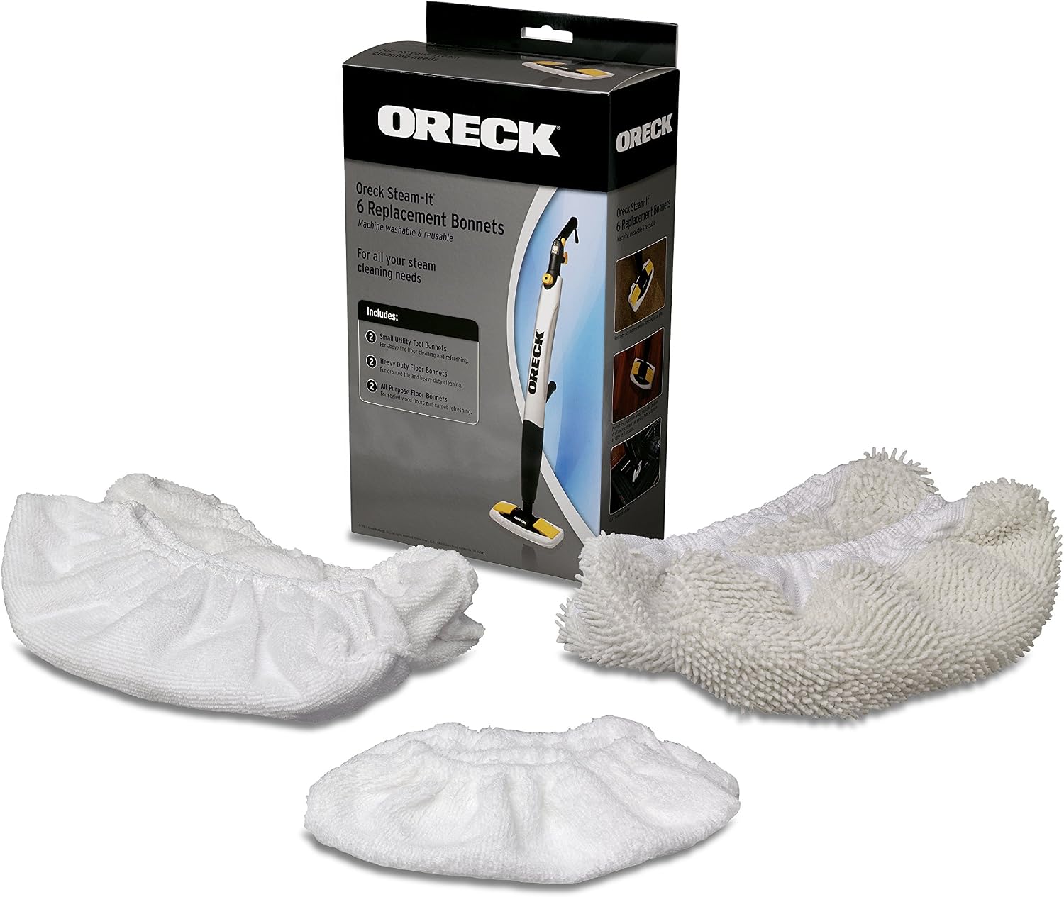 Oreck Steam-It Microfiber Replacement Bonnets - STEAMKITLR - Set of 6 Includes a 2 heavy duty floor bonnets, 2 all purpose floor bonnets, and 2 small utility tool bonnets