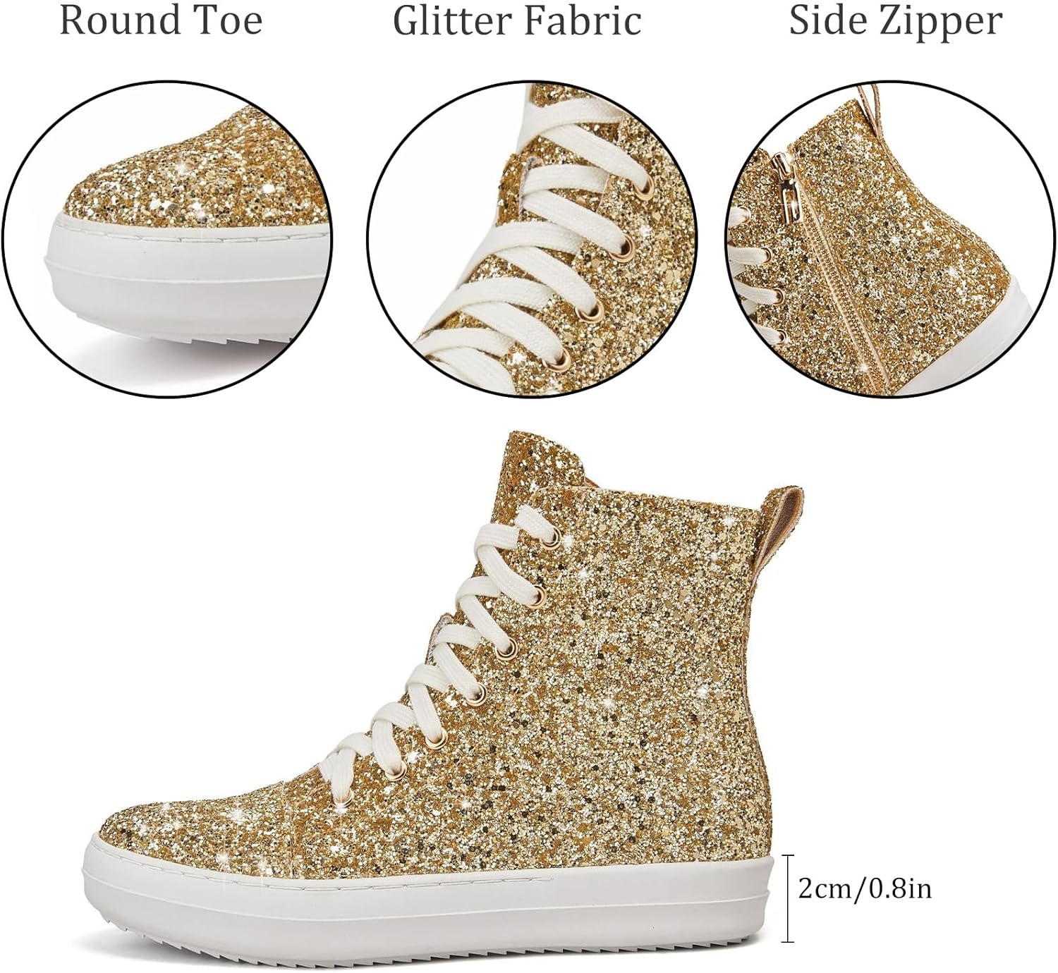 UBWDU Women's High Top Glitter Tennis Sneaker Platform Sneaker with Zipper Rhinestone Bling Wedding Bridal Shoes Shiny Sequin Shoes - Image 4