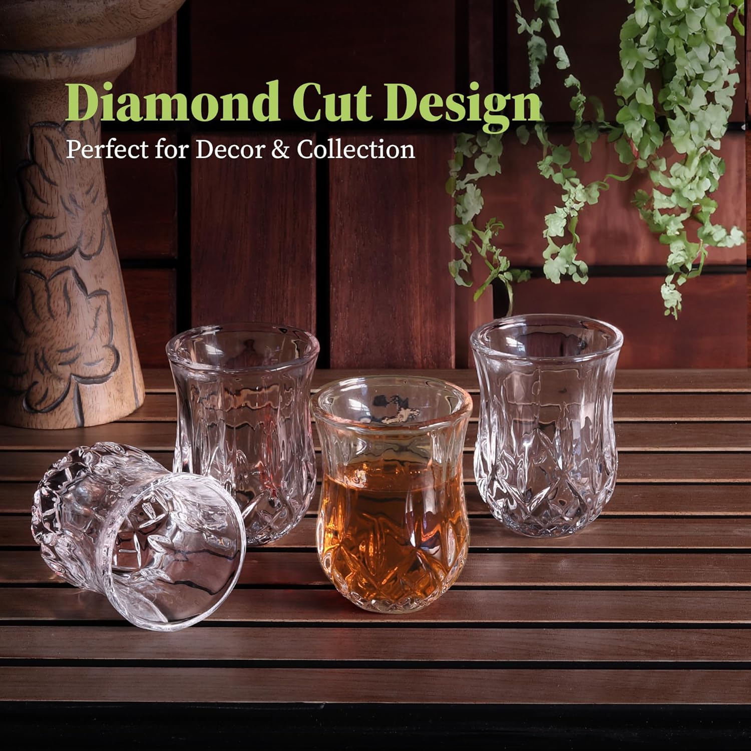 Quaffer Shot Glass (Set of 24) – Elegant Diamond Patterned Shot Glasses 1.75 oz – Classic Whisky Vodka Tequila Sherry Brandy Cordial Mini Snifters Glasses - Perfect for Parties, Bars, Events, Home Bar