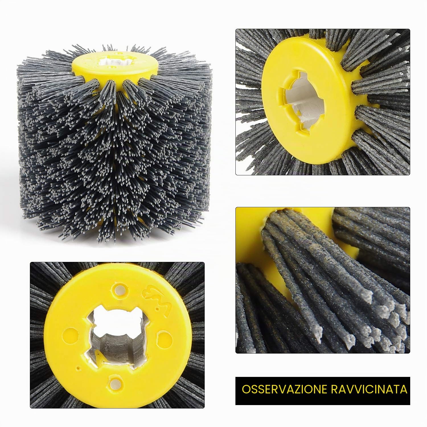 EXLECO 2Pcs Spazzole Nylon Spazzolatrice Legno #120 Grana Rettifica Lucidatrice, Abrasivi Spazzola Legno per Lucidatura, Rullo Abrasivi Wire, Spazzole per φ19mm Satinatrice Lucidatura Nero