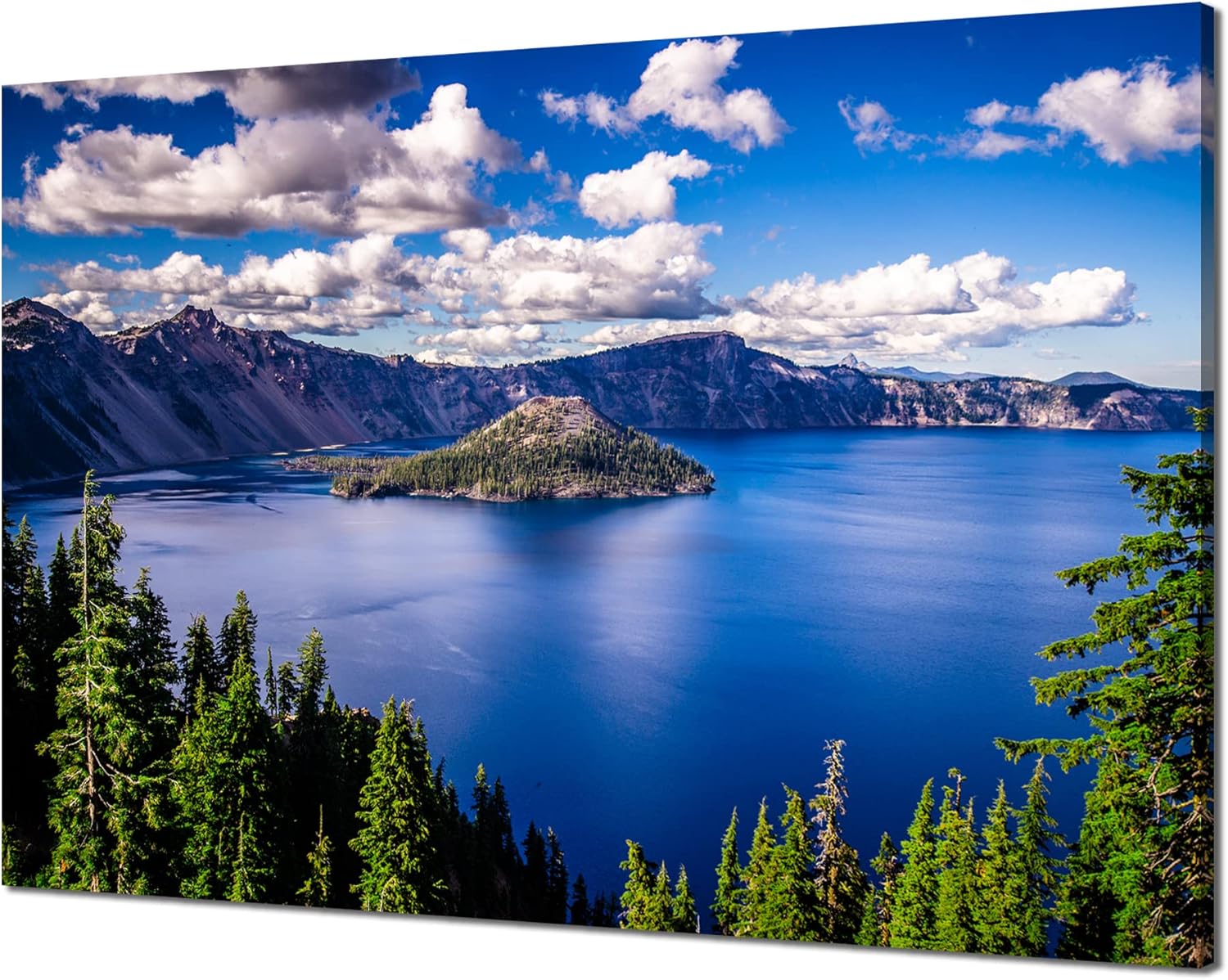Crater Lake Wall Art Crater Lake National Park Wall Decor Mountain Landscape Picture Canvas Print Oregon Nature Artwork Poster Painting Framed Home Living Room Bedroom Decorations(36x24 inches)