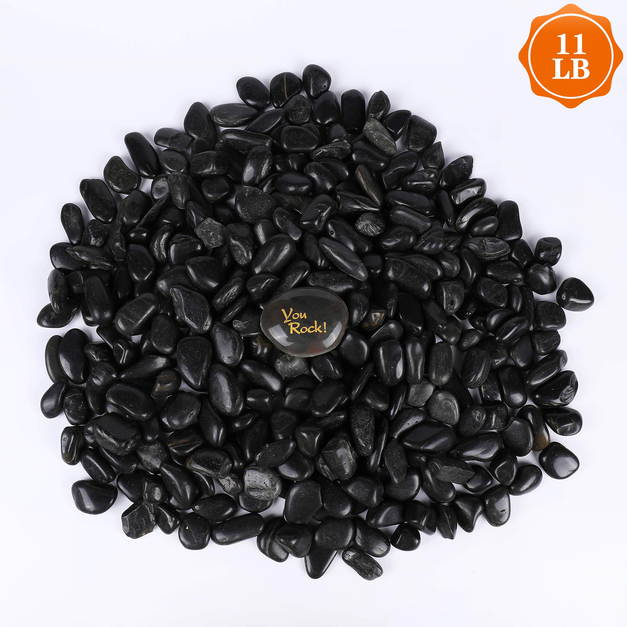 Rocce decorative da giardino, rocce molto lucide, pietre per piante grasse, ciottoli per bonsai, bambù fortunato, artigianato per bambini, acquario, terrario (nero getto, 3/4")
