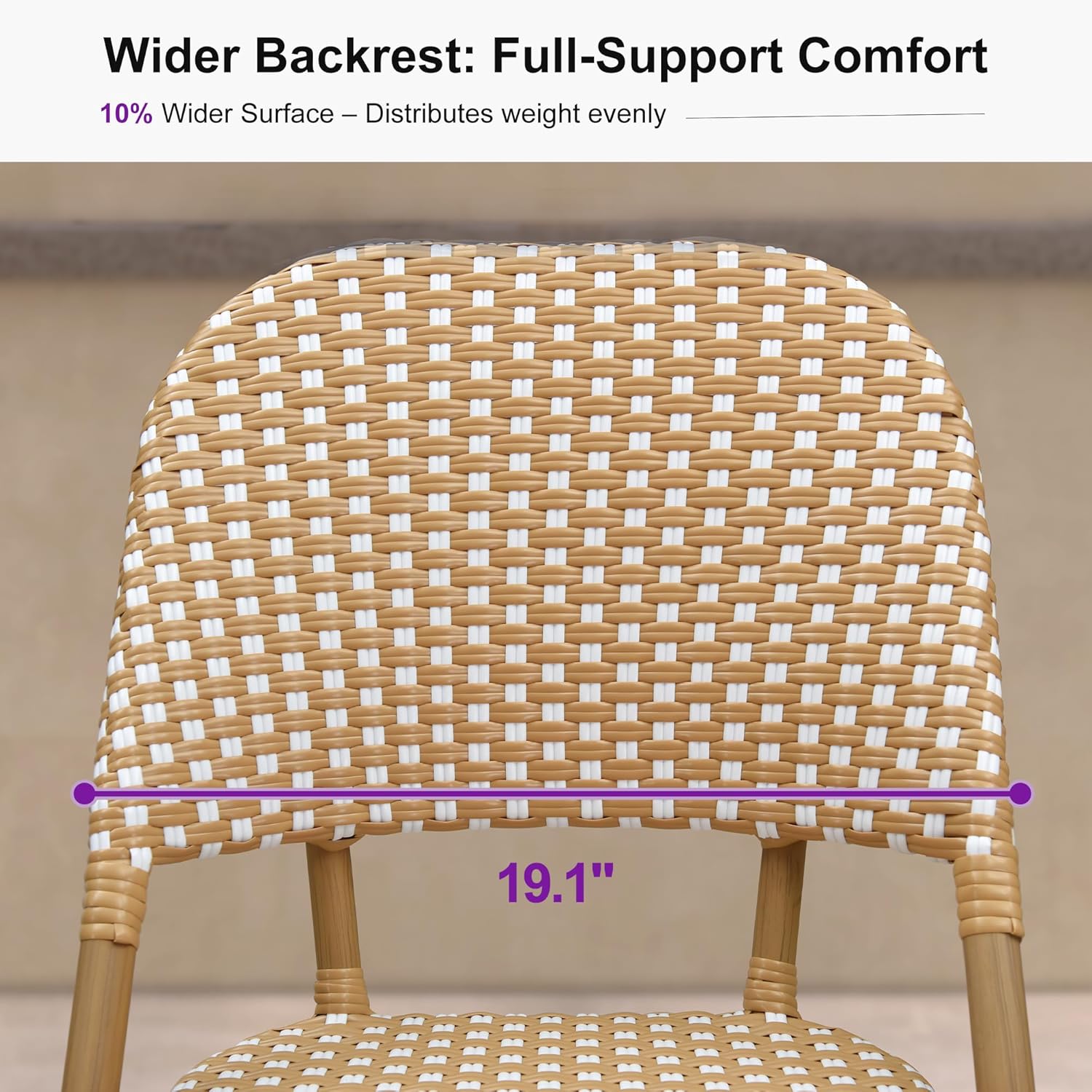 PURPLE LEAF Outdoor Counter Height Bar Stools Set of 2 25" French Country Patio Rattan Bar Stool Chairs with Teak Finish Outdoor Armless Barstools for Porch Garden Indoor Kitchen, Khaki
