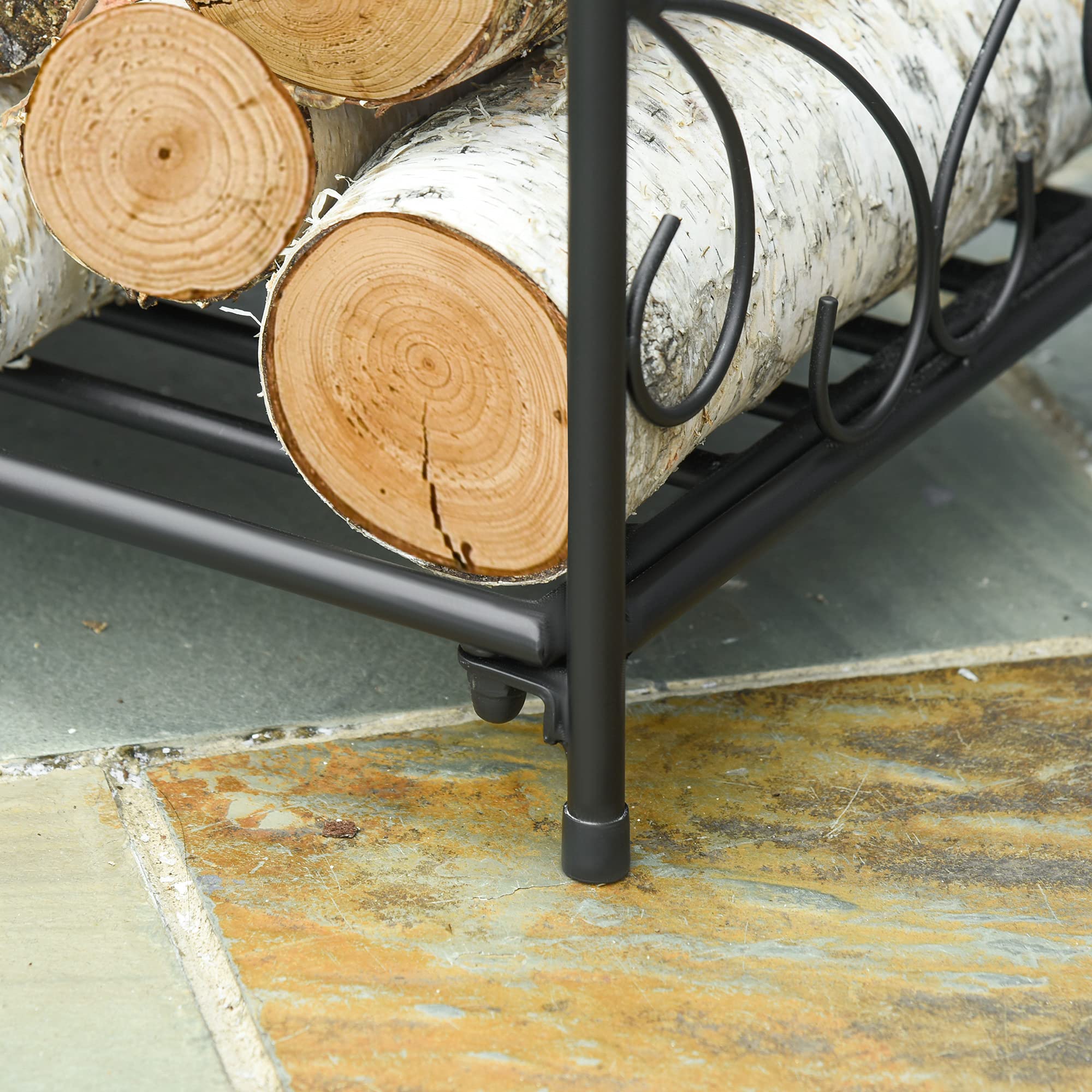 Outsunny Portalegna per Camino da Interno ed Esterno in Metallo con Base Rialzata per 50kg di Legna, 39.5x31.5x39.5cm, Nero