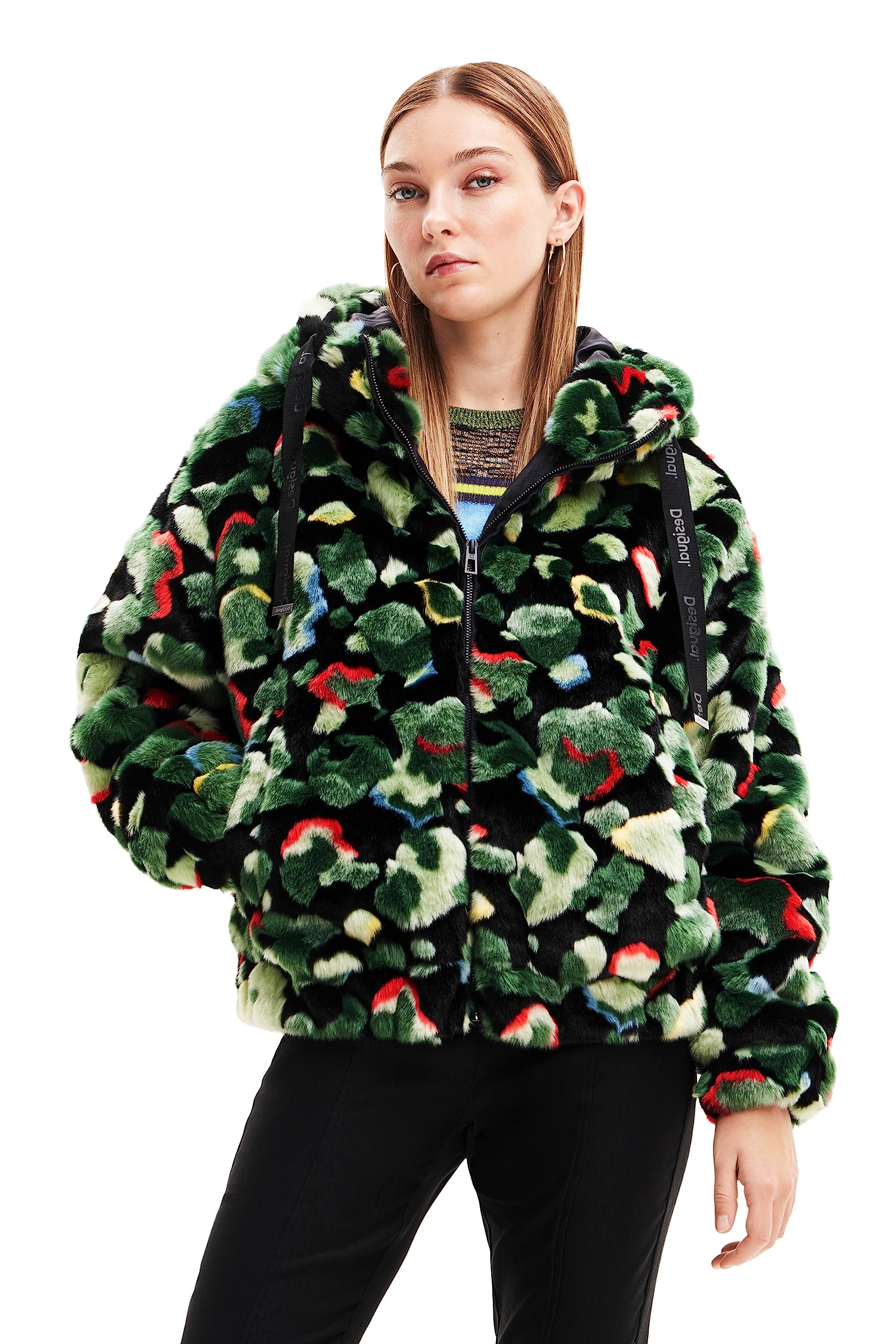 Desigual Chaqueta_Calis Woman Woven Fur, Verde, XL para Mujer
