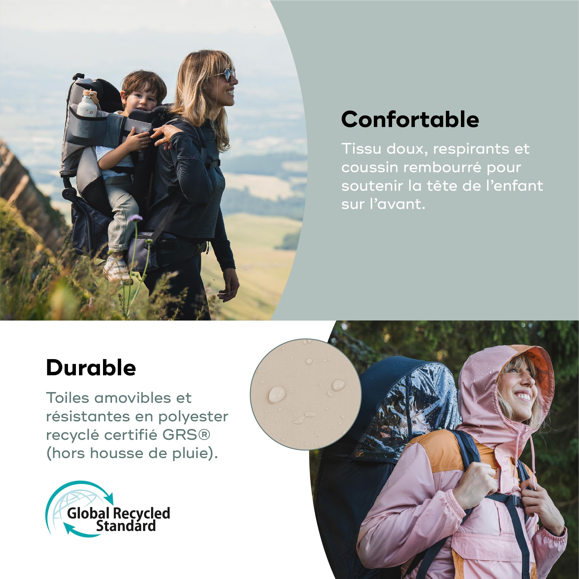 Babymoov Porte-bébé randonnée Moov&Hike + - Sac à Dos Confortable & Réglable - Siège Ajustable - Housse de Pluie, Sac à Langer 10L Inclus - Confort Enfant & Parent - Garanti à Vie