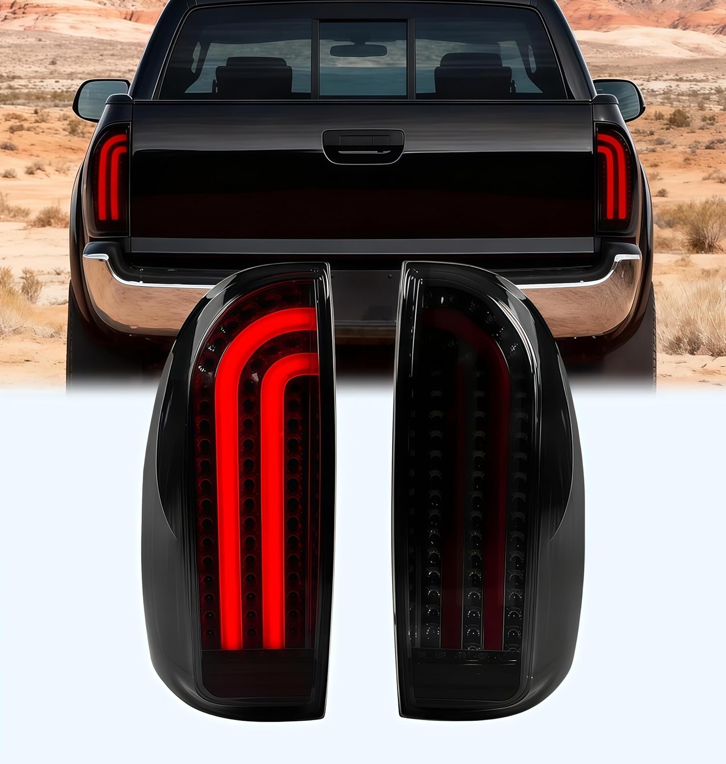 Tail Lights Fit for Toyota Tacoma 2005-2015, LED Brake Reverse Rear Lamp (Smoke)