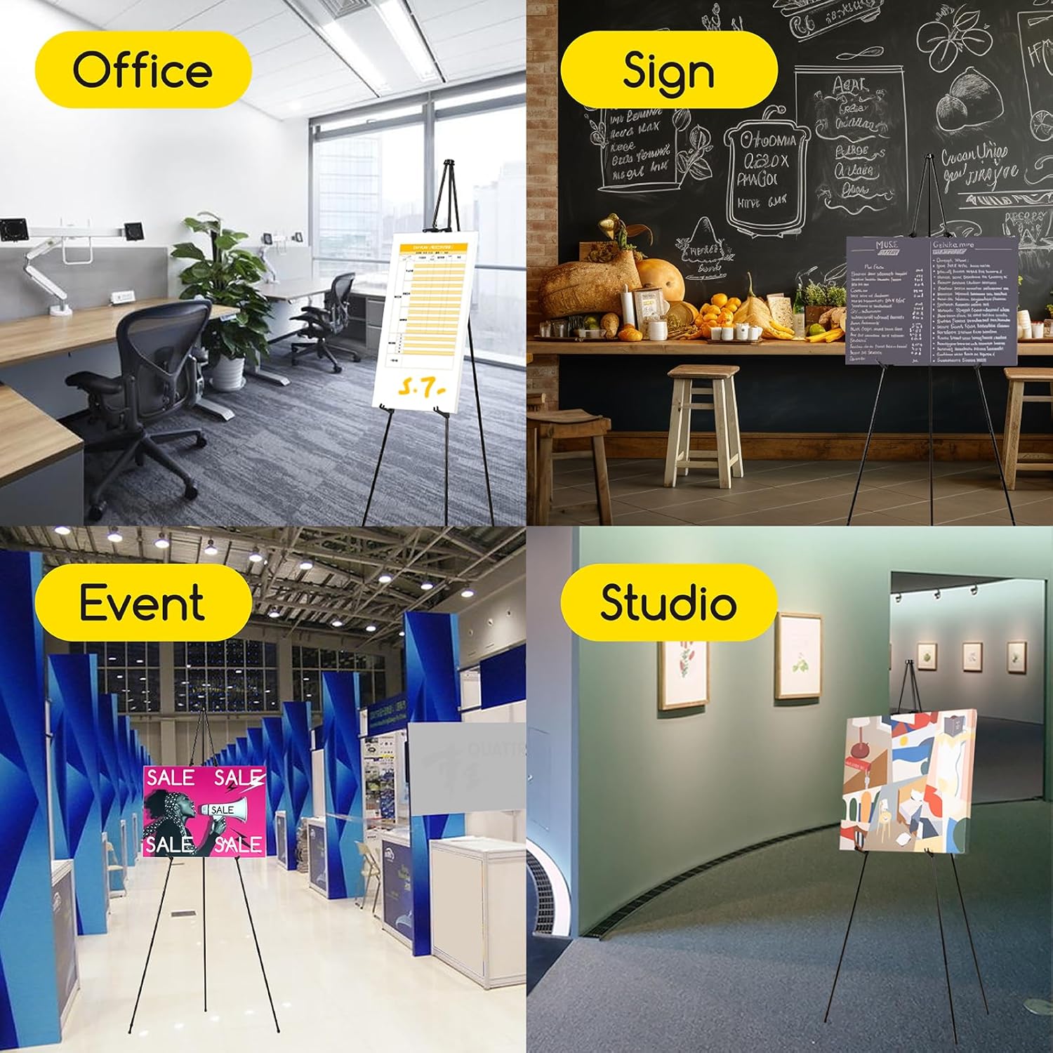 MEEDEN 6 Pcs Easel Stand for Painting and Display: 63" Art Metal Easel Sign Stand with Bag - Portable Foldable Instant Tripod Display Easel Stand for Wedding, Painting Canvas, Presentations, Posters