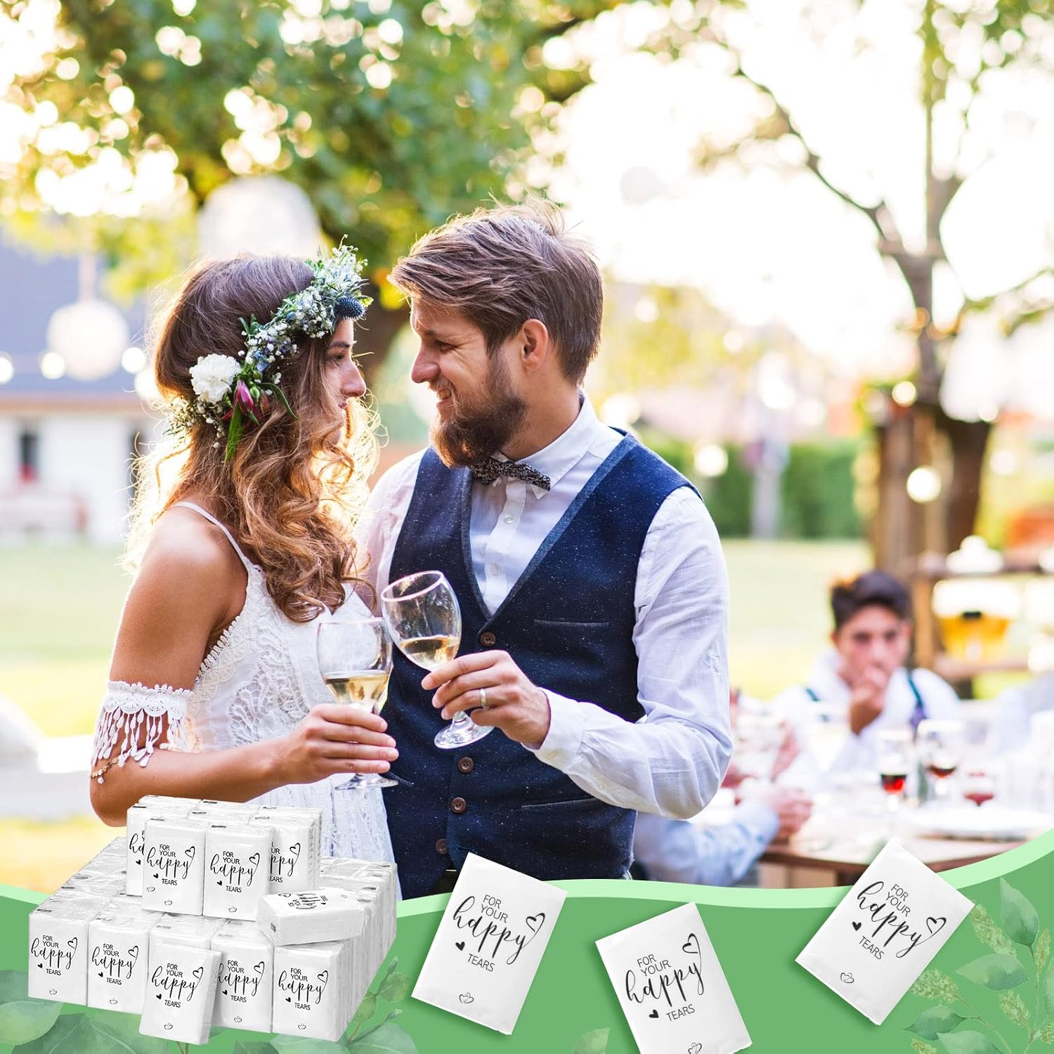 Spiareal 50 Pcs Happy Tears Tissues for Wedding 3 Ply for Your Happy Tears Tissues Packs for Guests Individual Mini Travel Size Pocket Paper for Wedding Party Favor Graduation