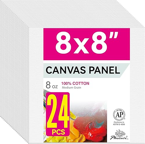 Miniatura 16 de PHOENIX Paneles de lienzo pequeños de 4 x 4 pulgadas, paquete de 12 unidades, 8 onzas, triple imprimado, 100% algodón, sin ácidos, tableros de Blanco