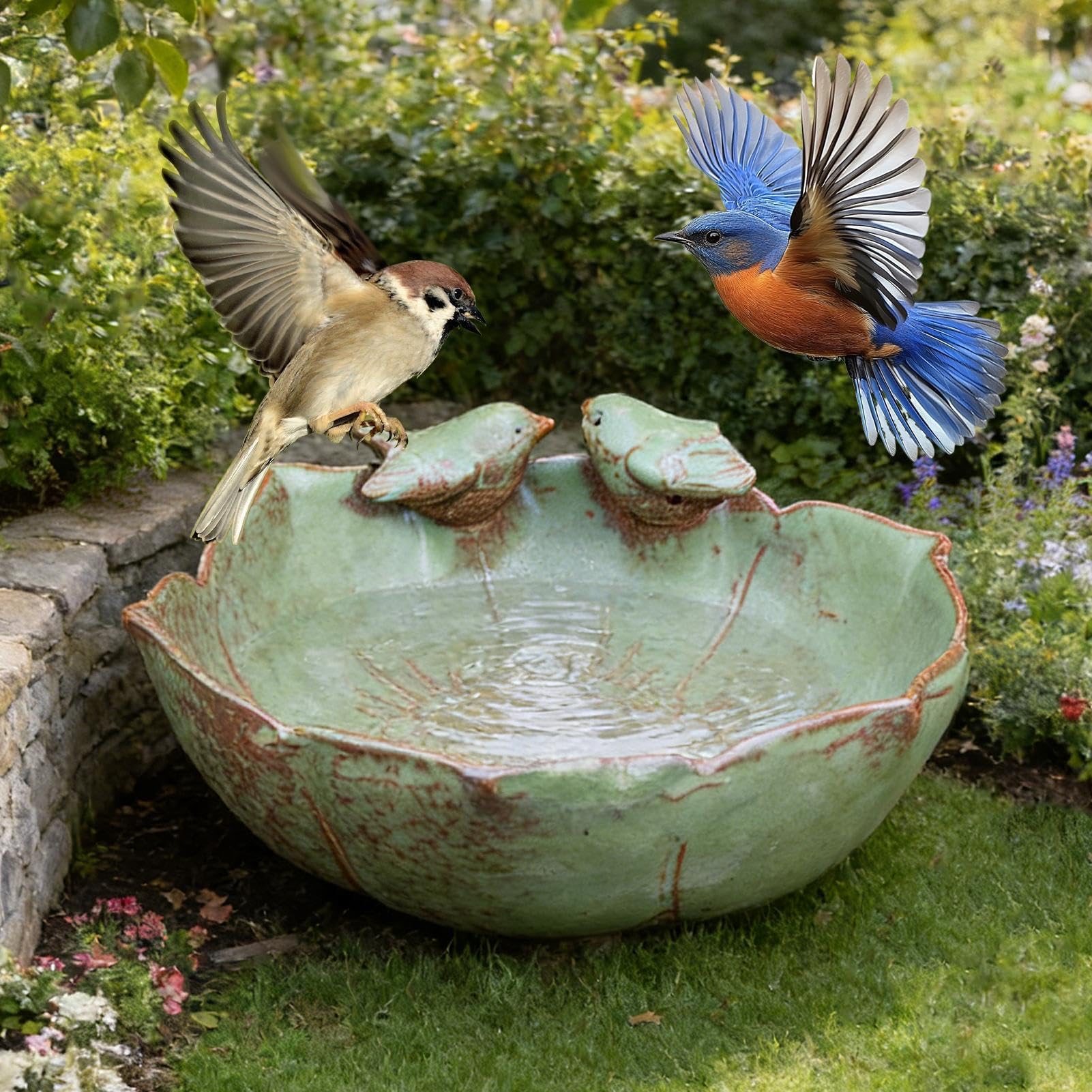 Baño para pájaros para exteriores, gran , decoración de jardín | Cerámica para baño de pájaros o planta para jardín, patio, terraza, balcón, césped, alféizar de ventana interior y exterior
