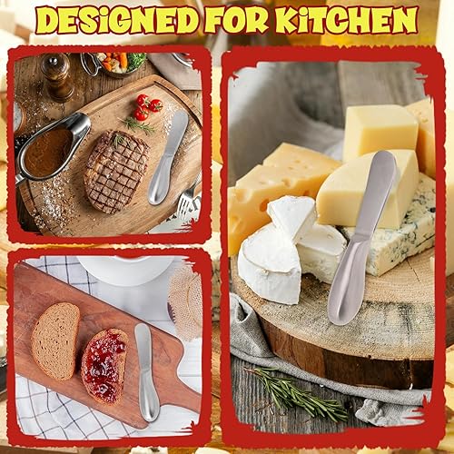Miniatura 3 de KALIONE 4 cuchillos de mantequilla para esparcir mantequilla, juego de cuchillos esparcidores de mantequilla de queso de acero inoxidable, cuchillo
