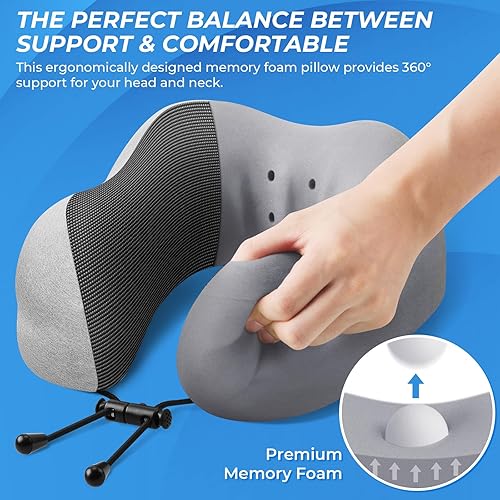 Miniatura 3 de ExploreBliss Almohada de viaje, almohadas de viaje para dormir en avión, funda extraíble para el cuello con cierre ajustable, juego de almohada de