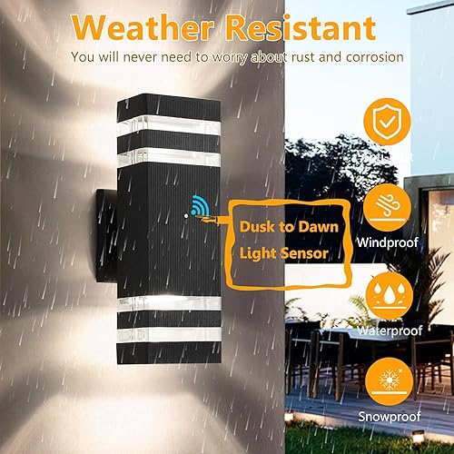 Miniatura 2 de Paquete de 4 lámparas de pared para exteriores del anochecer al amanecer, 14 W, IP65, 3000 K, 1100 lm, iluminación blanca cálida para exteriores,