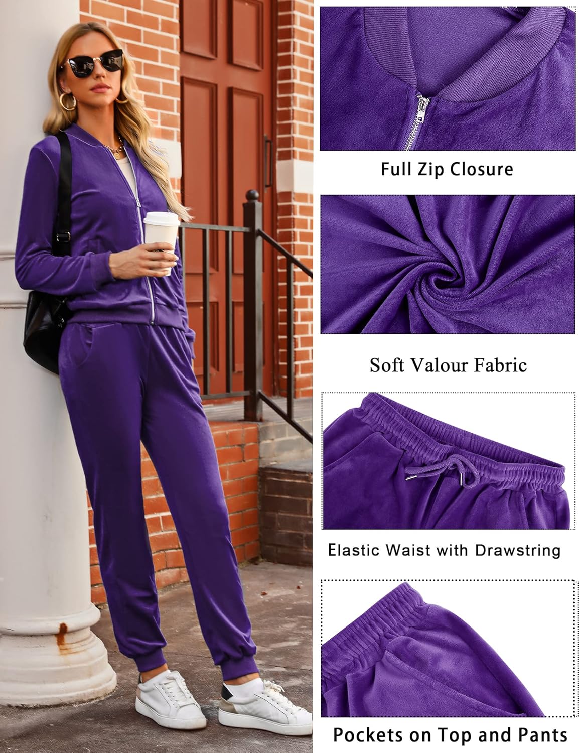 Marvmys Women's Velour Tracksuit Full Zip Up Sweatsuits Set 2 Piece Outfits Jogger Set - Image 3