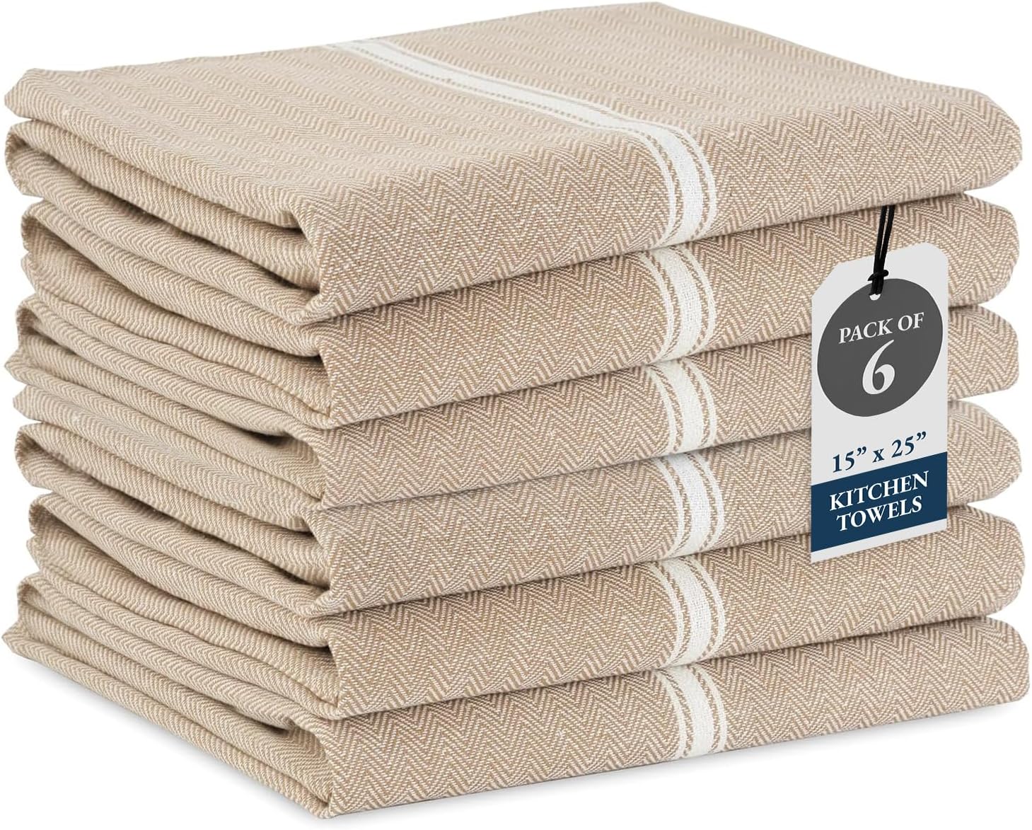 LANE LINEN Kitchen Towels Set - 100% Pure Cotton Dish Towels for Kitchen, Super Absorbent Kitchen Hand Towel, Tea Towels, Soft & Durable Dish Cloths, Pack of 6 – 14”x25”, Beige