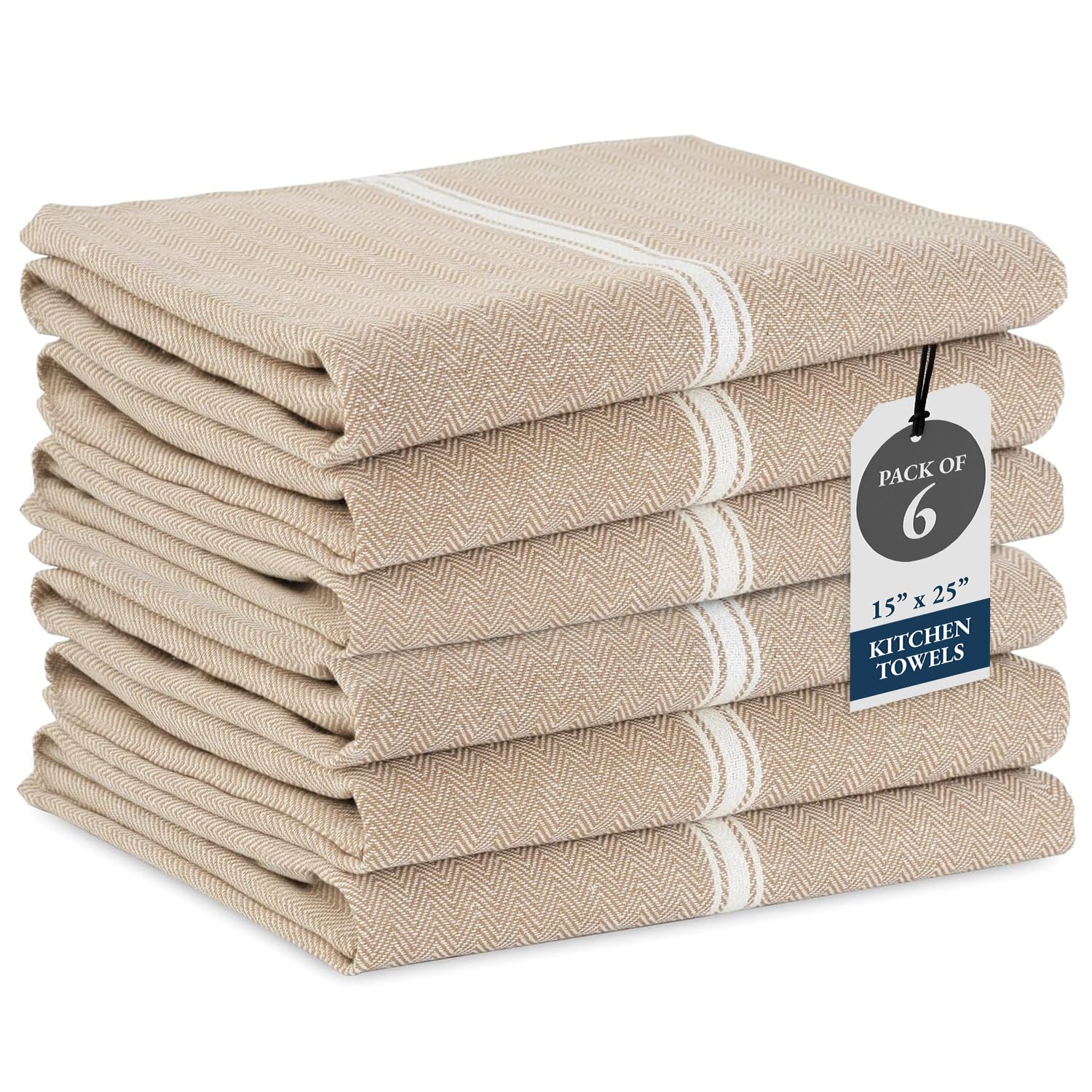 LANE LINEN Kitchen Towels Set - 100% Pure Cotton Dish Towels for Kitchen, Super Absorbent Kitchen Hand Towel, Tea Towels, Soft & Durable Dish Cloths, Pack of 6 – 14”x25”, Beige