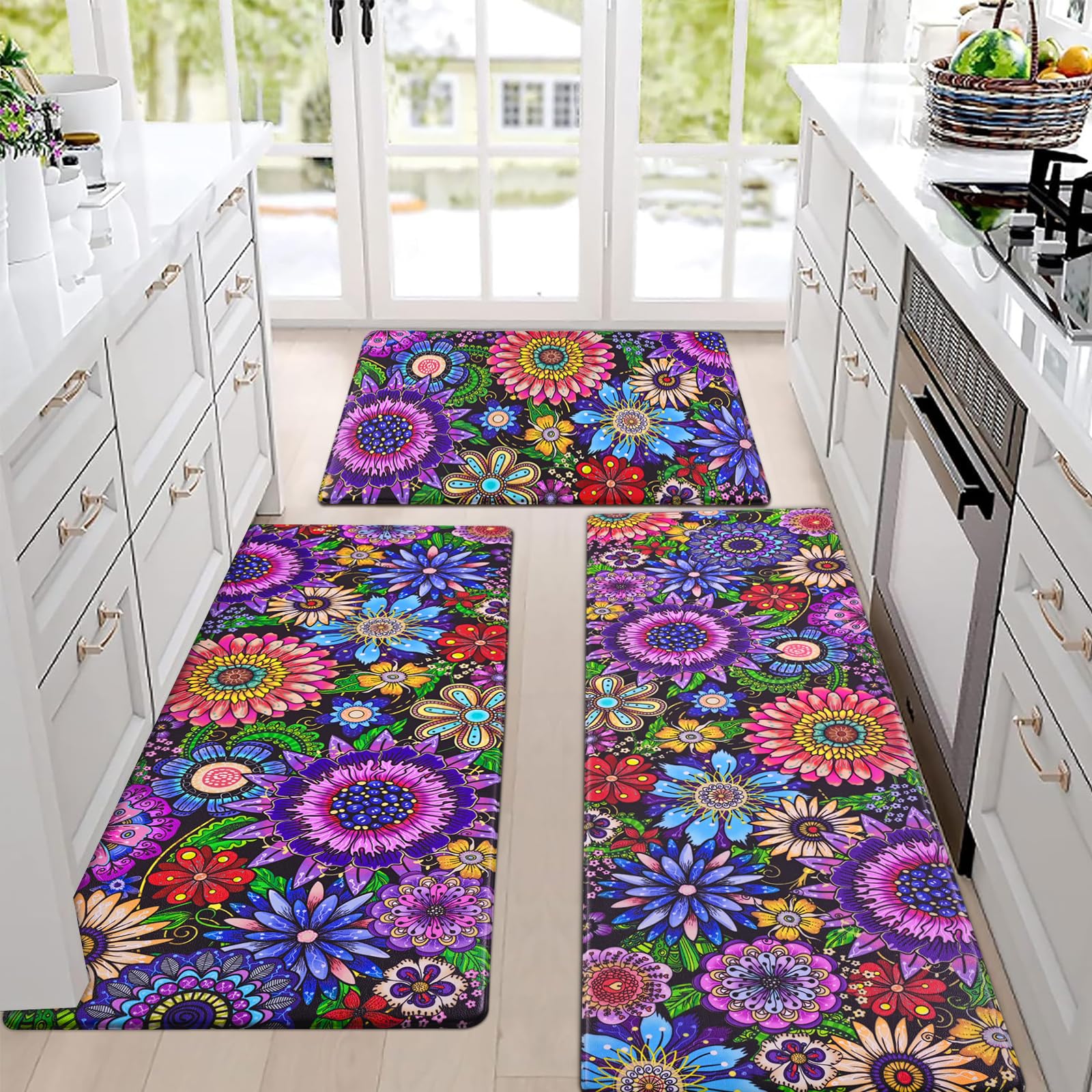 Photo 1 of Likiyol Boho Floral Kitchen Rug Set (3-Piece)