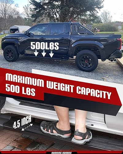 Miniatura 3 de Estribos de 500 libras compatibles con Toyota Tacoma 2025 2024 de doble cabina, escalones laterales de aluminio sin perforación, accesorios de