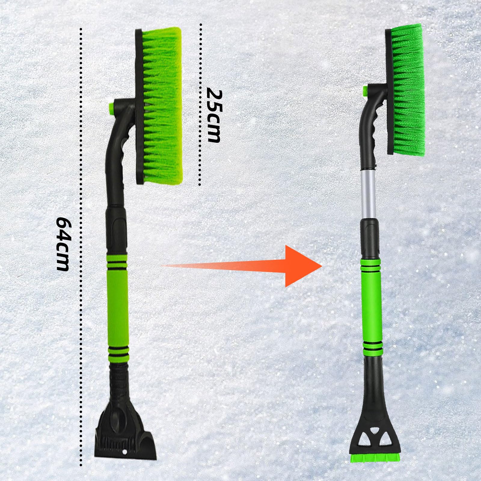 Raschietto Ghiaccio Auto 3 in 1, Spazzola Neve Telescopica Girevole 360°, Spatola Ghiaccio per Vetri Auto, Raschiaghiaccio Ergonomico Verde