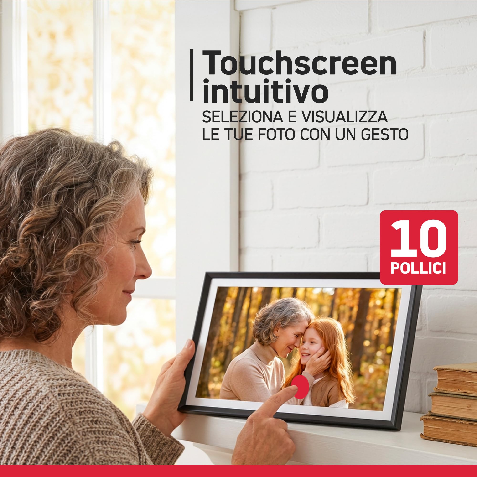 AGFAPHOTO - Realiview APF1000WIFI - Cornice digitale con connessione Wi-Fi - App Frameo, touchscreen HD da 10 pollici, memoria da 32 GB, funzioni meteo/orologio - Nero