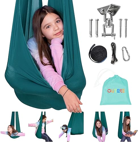 Vista 48 de OUTREE Columpio sensorial para niños con gancho giratorio de 360°, columpio de terapia interior ideal para autismo, TDAH, trastorno de procesamiento
