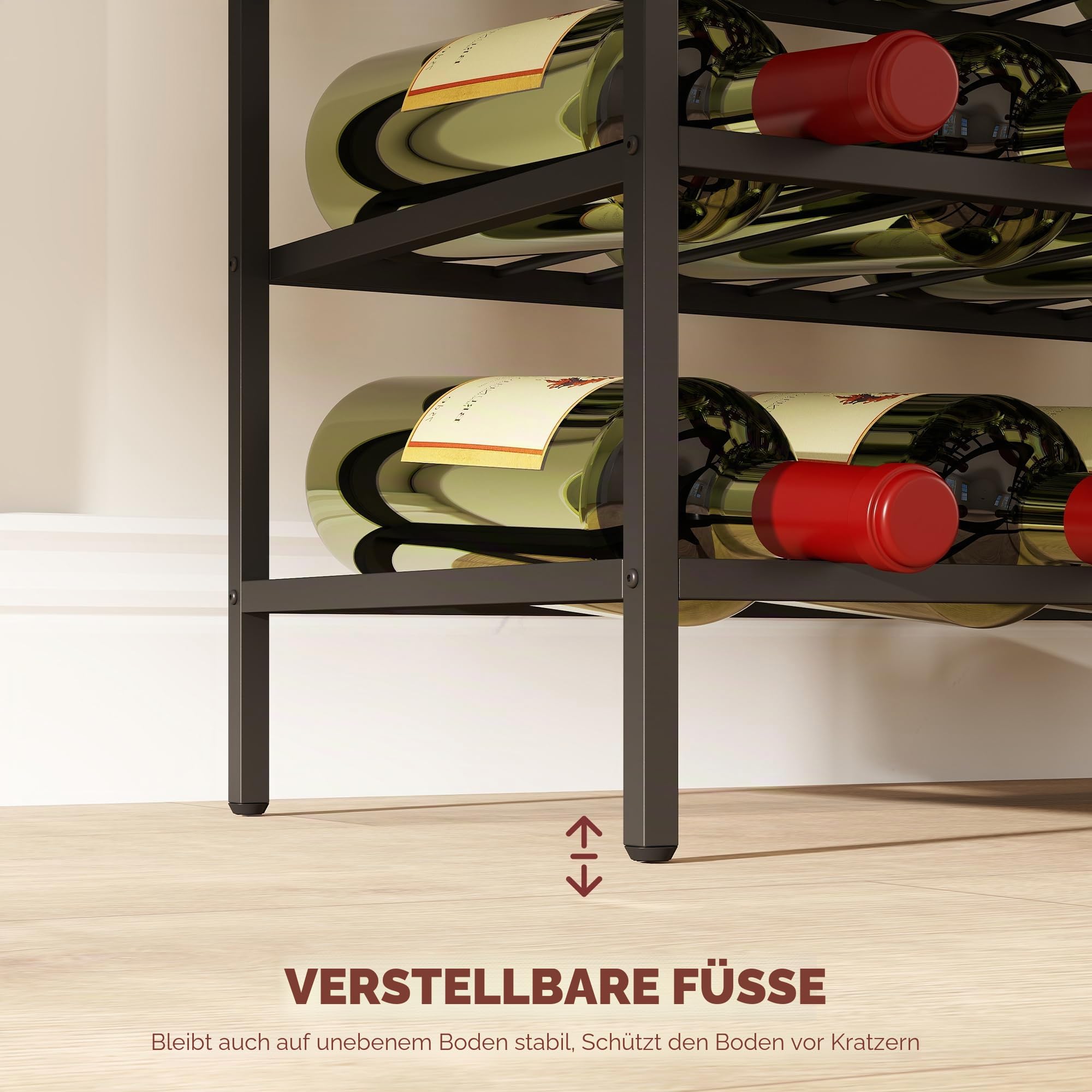 HOMCOM 9-stöckiges Metall-Weinregal 54 Flaschen freistehend Schwarz