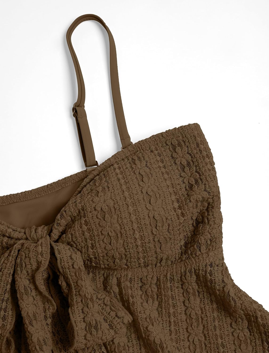 ZAFUL Tankini Swimsuits for Women Tie Front Ruffles Lace Textured High Cut Strapless Two Piece Swimsuit - Image 5