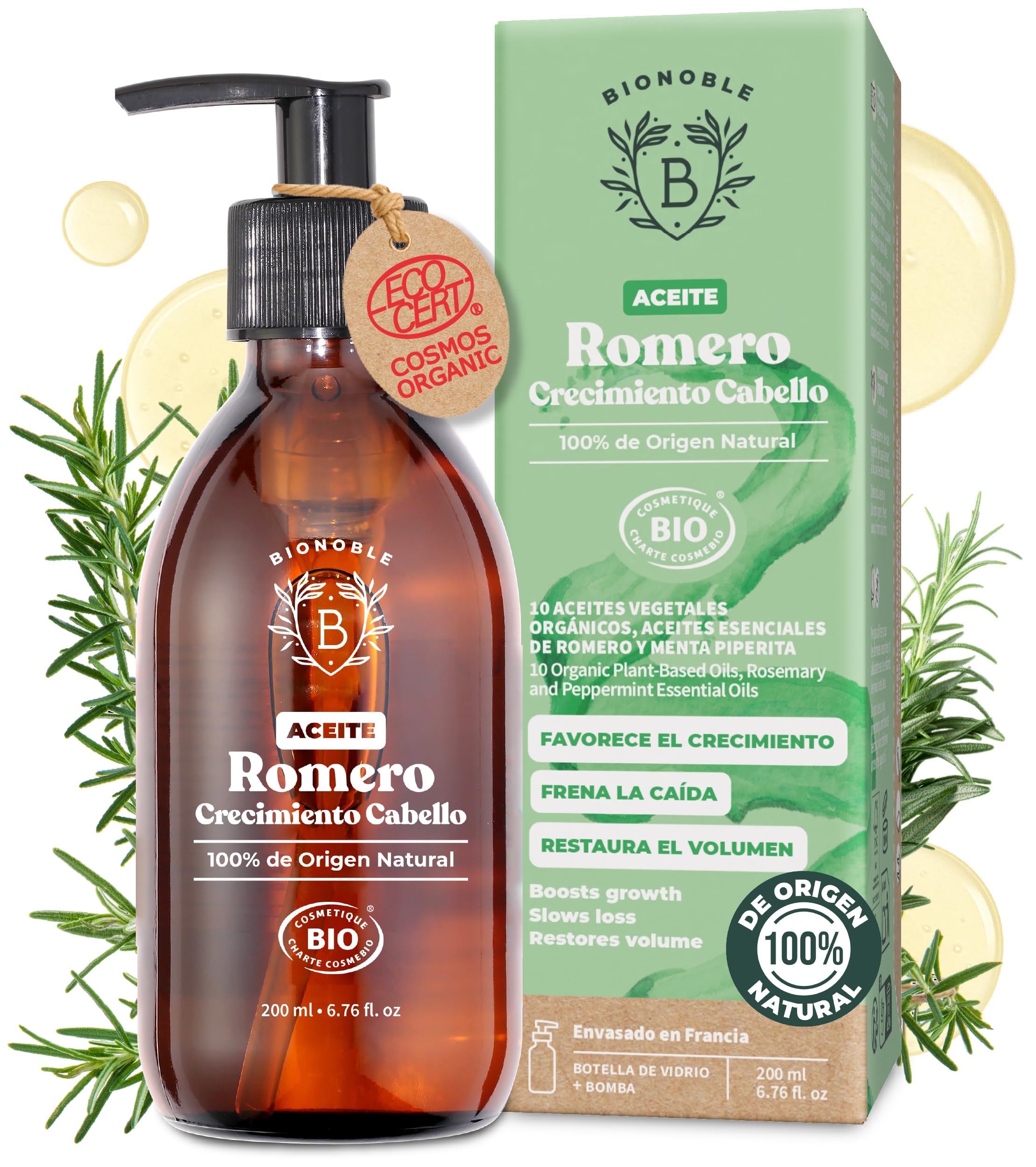 Bionoble Aceite de Romero Orgánico para el Cabello 200ml
