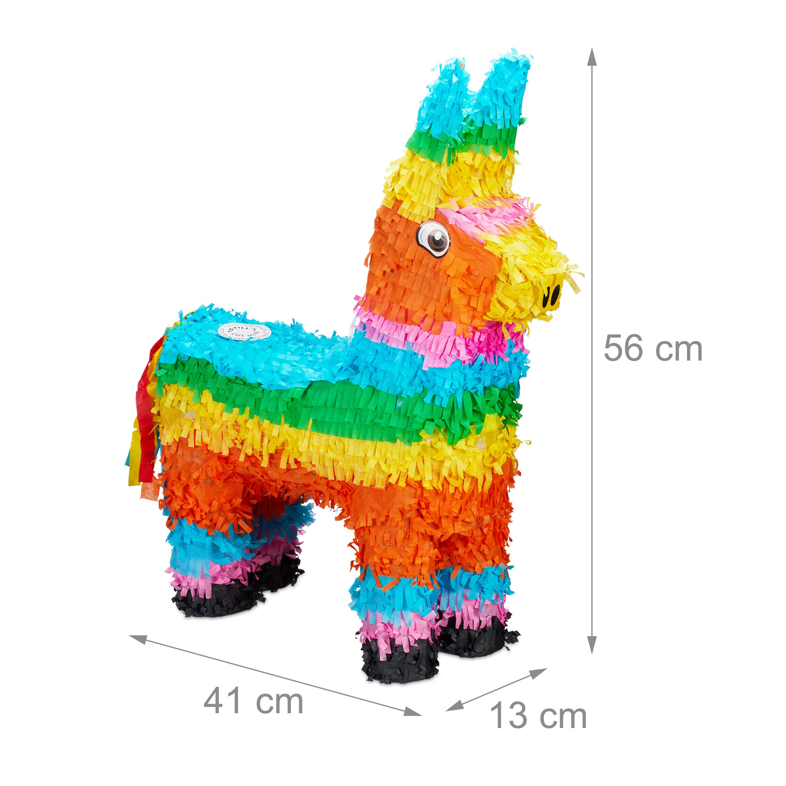 Relaxdays Set de Piñata Llama, Palo y Antifaz sin Relleno, Papel, Multicolor, 56 x 41 x 13 cm