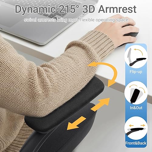 Miniatura 6 de HYLONE Silla de dibujo alta de oficina con reposabrazos abatibles y ajustables, silla ergonómica para computadora con reposapiés ajustable, anillo